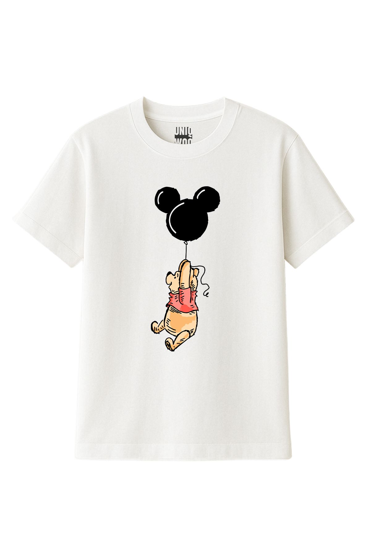 uniqwo Unisex Balon Winnie The Pooh Baskılı %100 Pamuk Premium Regular T-Shirt