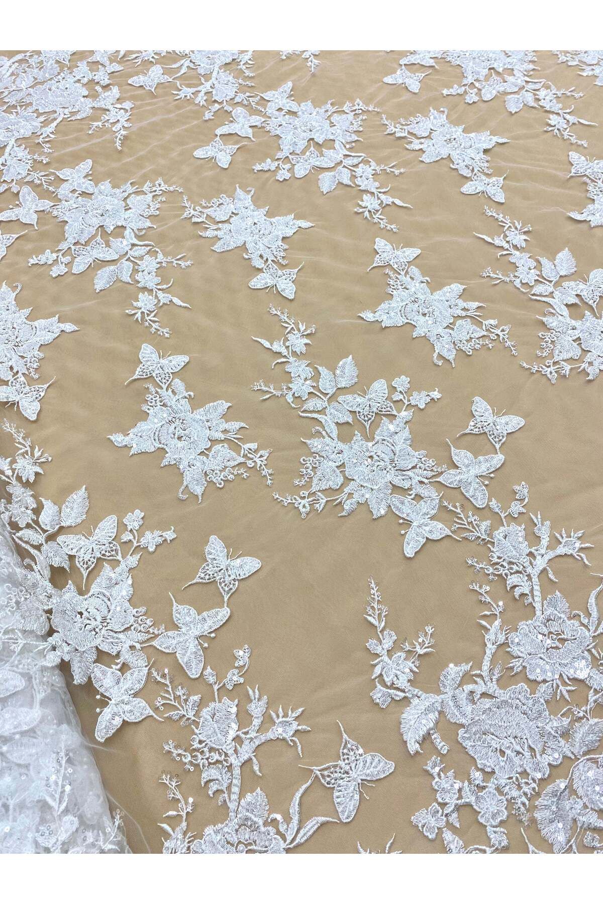 Luxuro-Couture Lace with Butterfly Pattern, with Pearls, Beads and Sequins 3