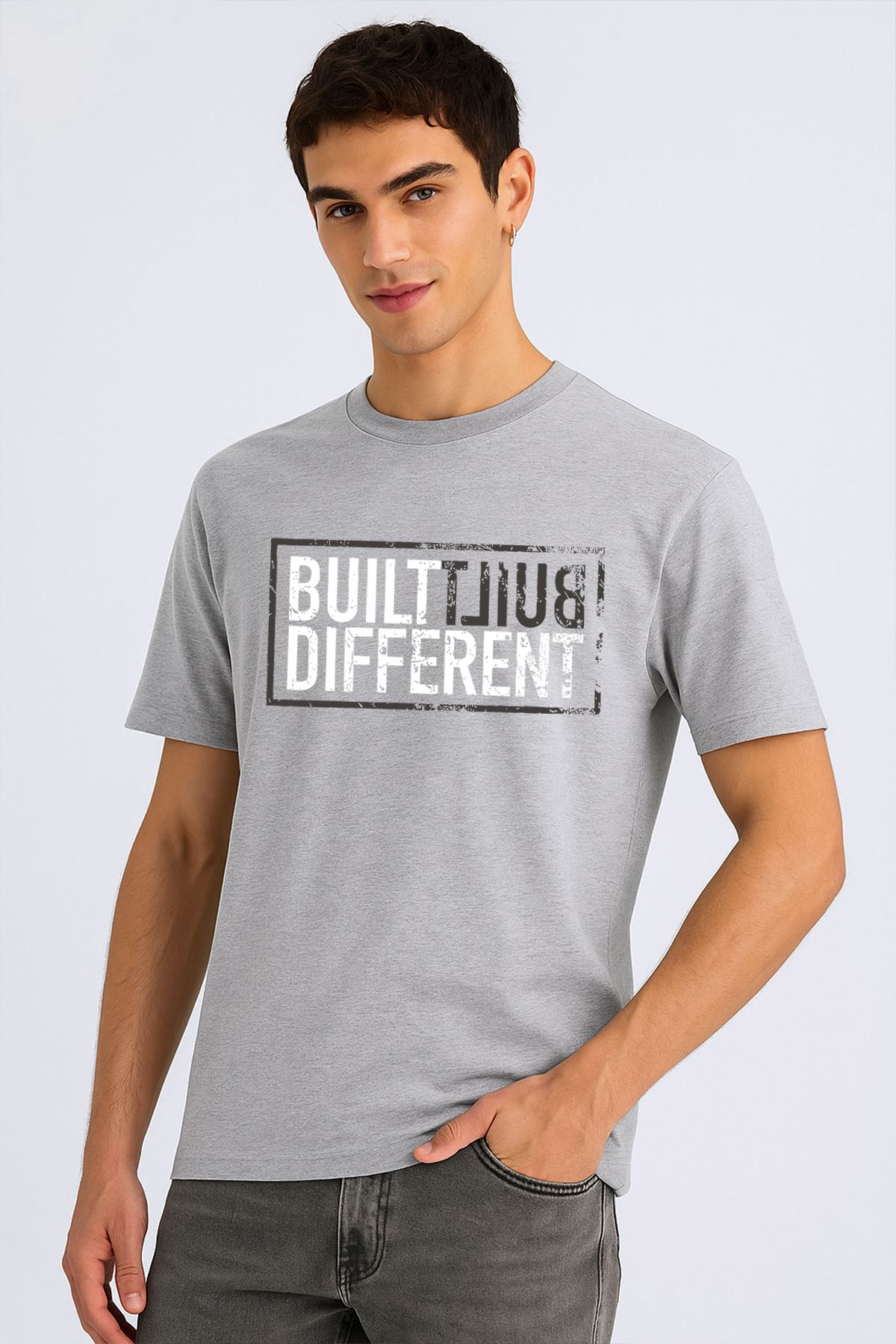 uniqwo Unisex Built Different Baskılı Motivasyon %100 Pamuk Premium Regular T-Shirt