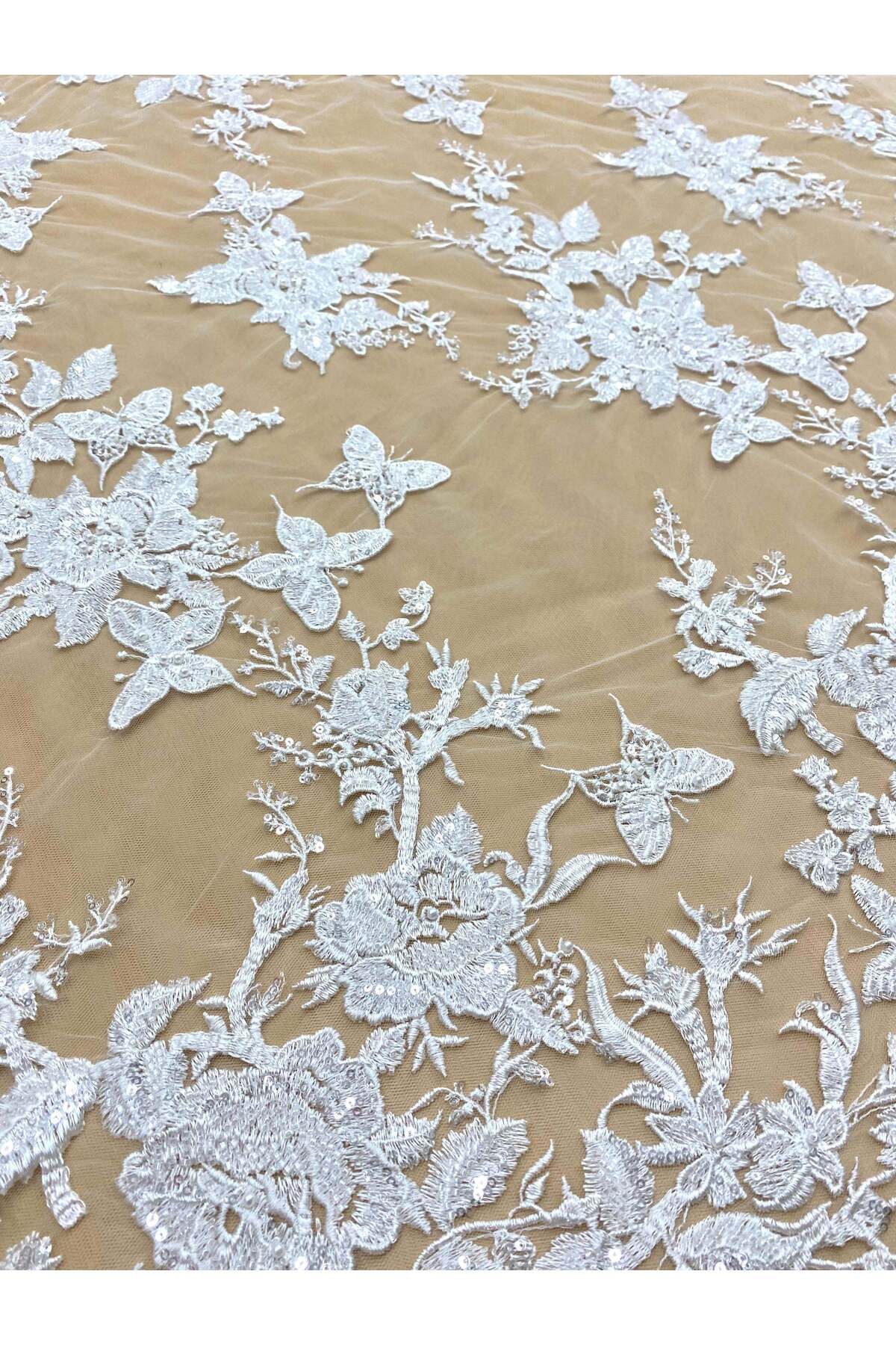 Luxuro-Couture Lace with Butterfly Pattern, with Pearls, Beads and Sequins 6