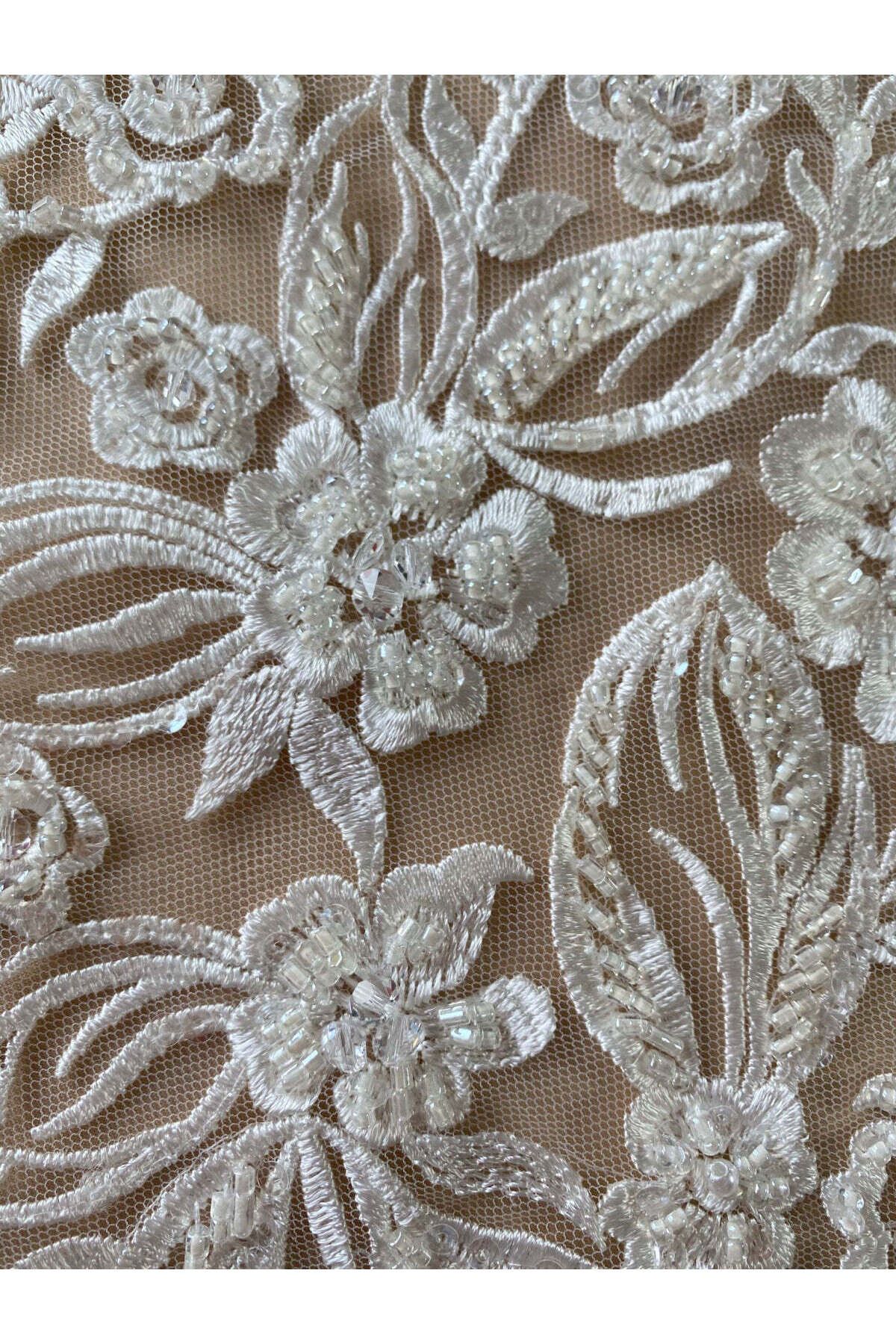 Luxuro-Lace with Flower and Leaf Pattern, with Crystals, Pearls and Sequins 5