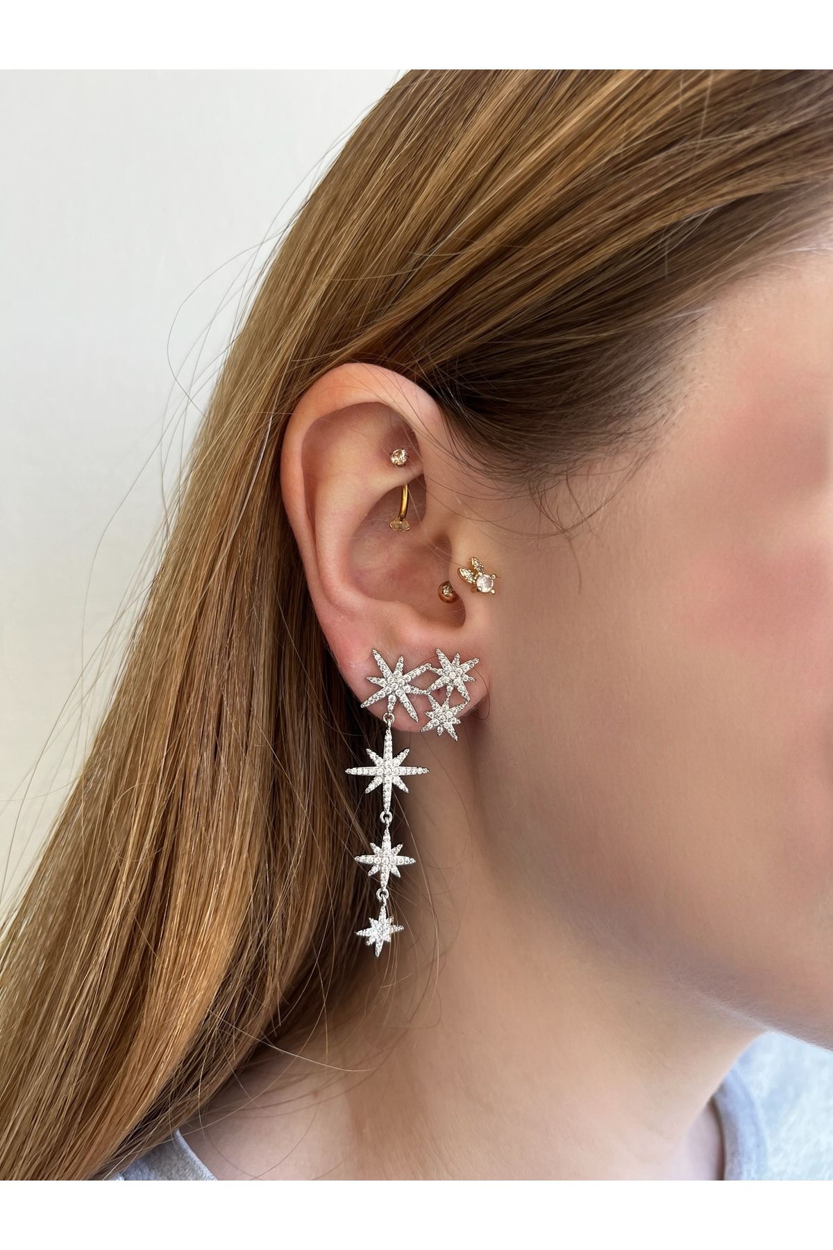 Gilia Jewelry 2’li Kuzey Yıldızı Küpe Gümüş Renkli