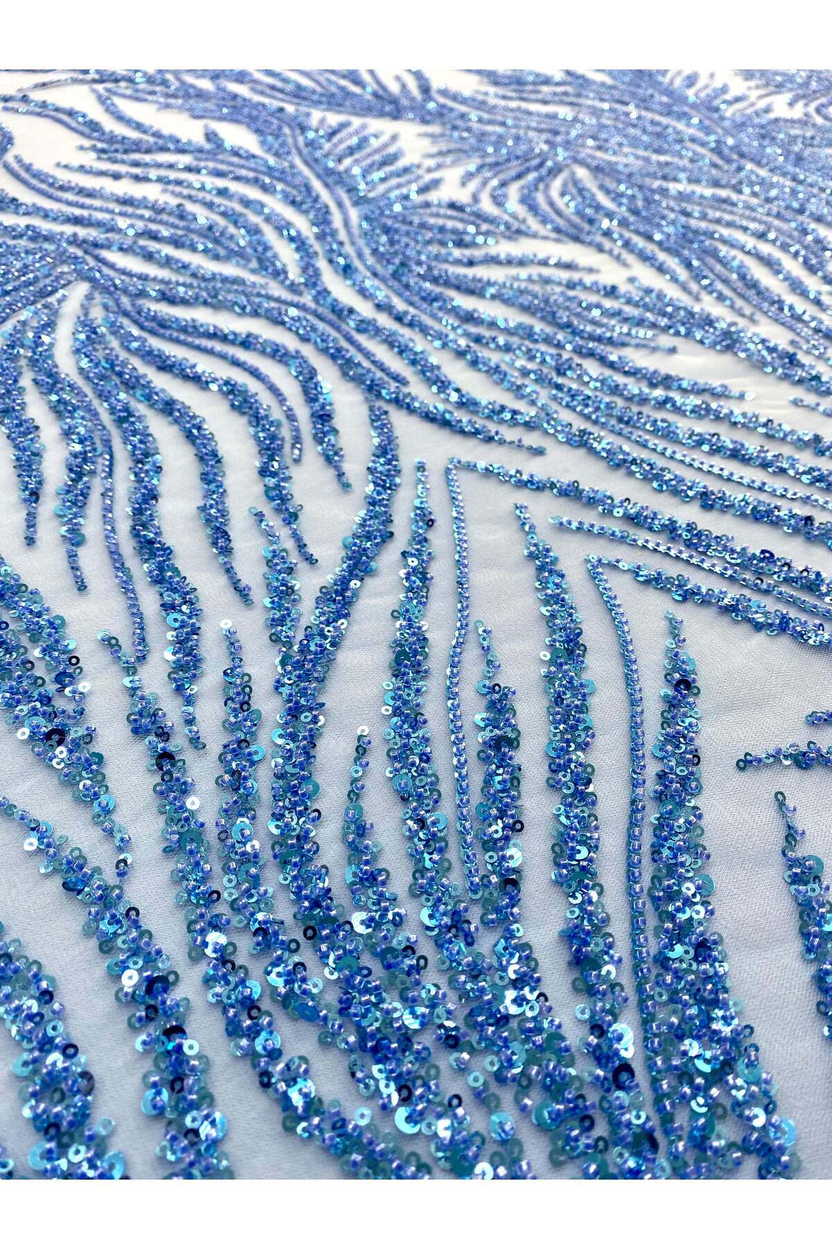 Luxuro-Sky Blue Couture Lace with Beads and Sequins 6