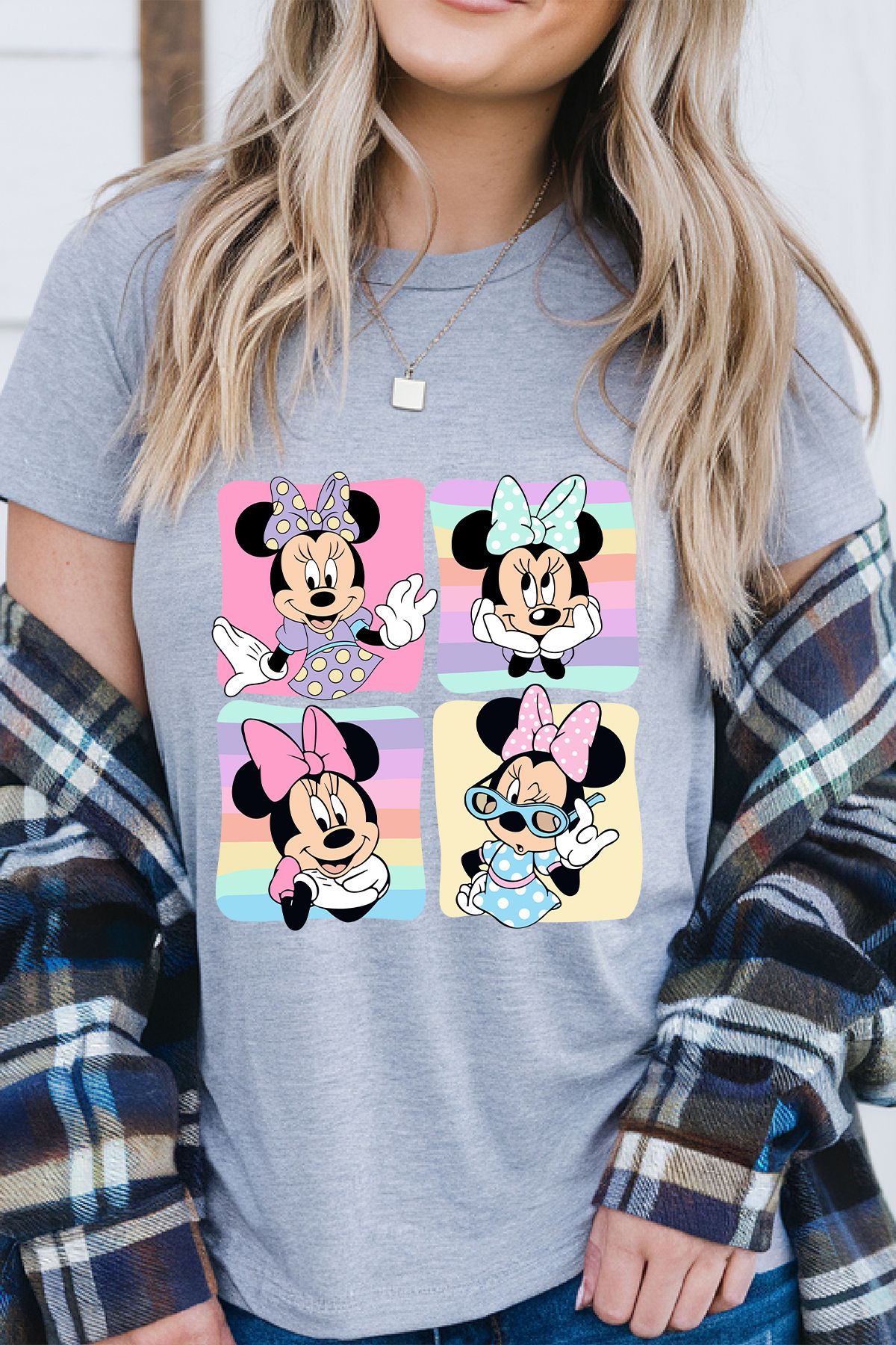 uniqwo Unisex Minnie Mouse Baskılı Yaz Temalı %100 Pamuk Premium Regular T-Shirt