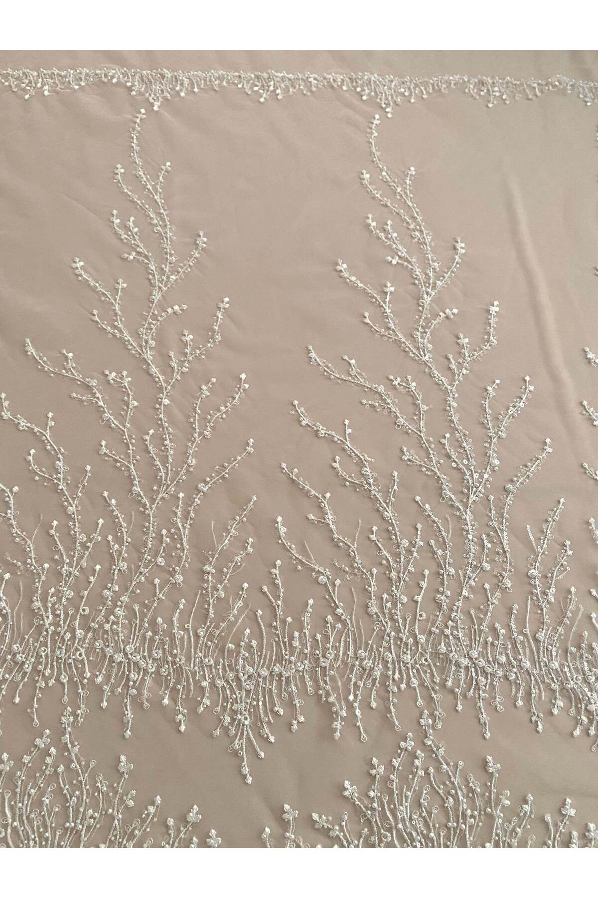 Luxuro-Ivory Couture Lace with Geometric Pattern, with Pearls, Beads and Sequins 3