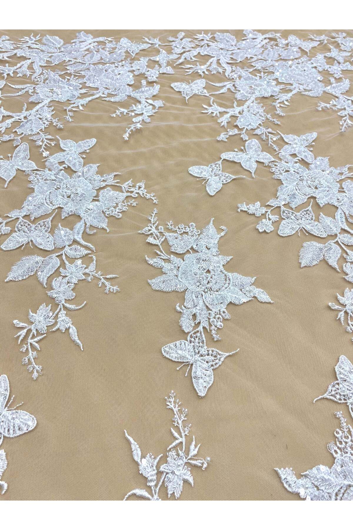 Luxuro-Couture Lace with Butterfly Pattern, with Pearls, Beads and Sequins 5