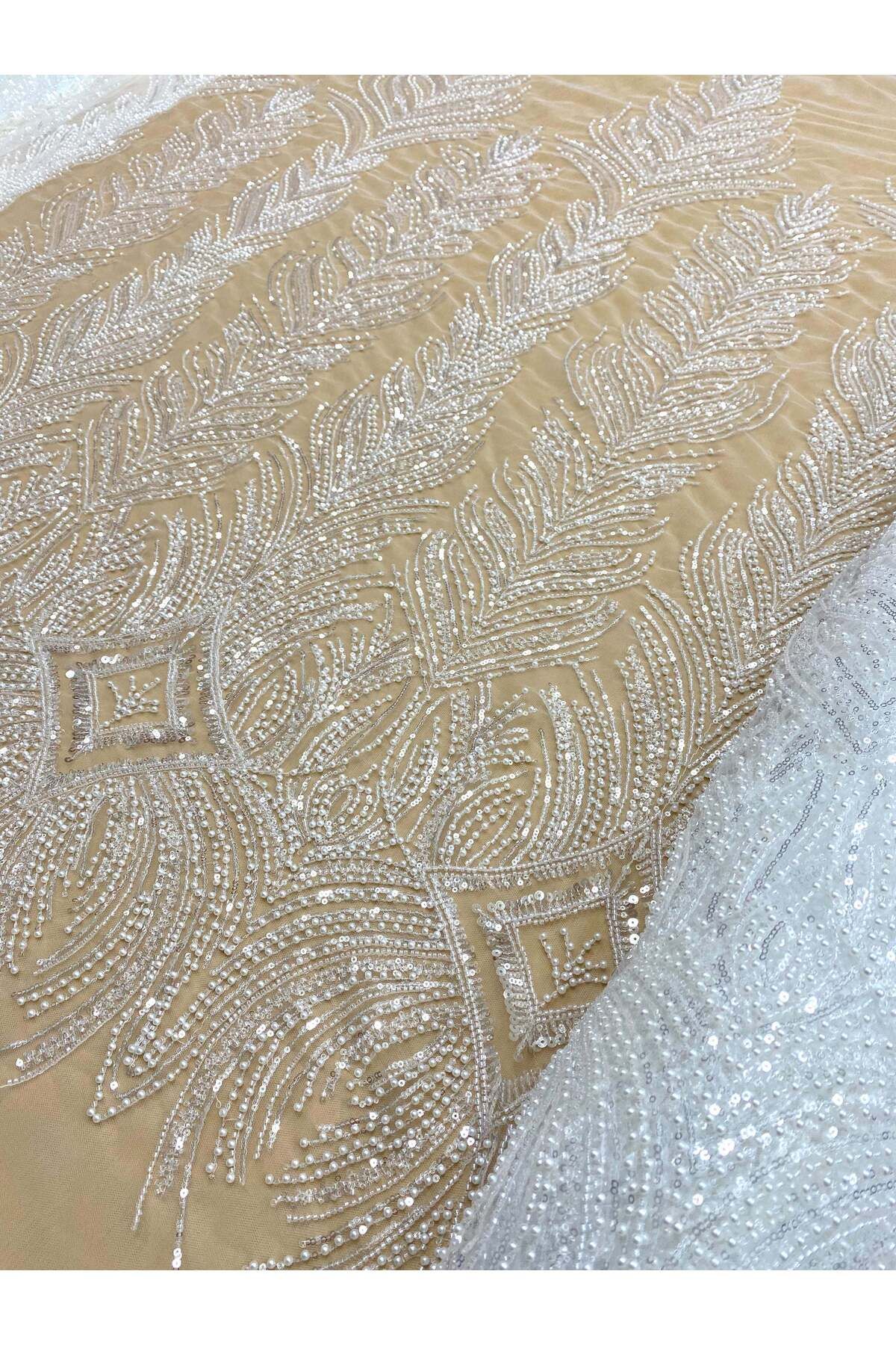 Luxuro-Couture Diamond Lace with Geometric Pattern, with Pearls, Beads and Sequins 7