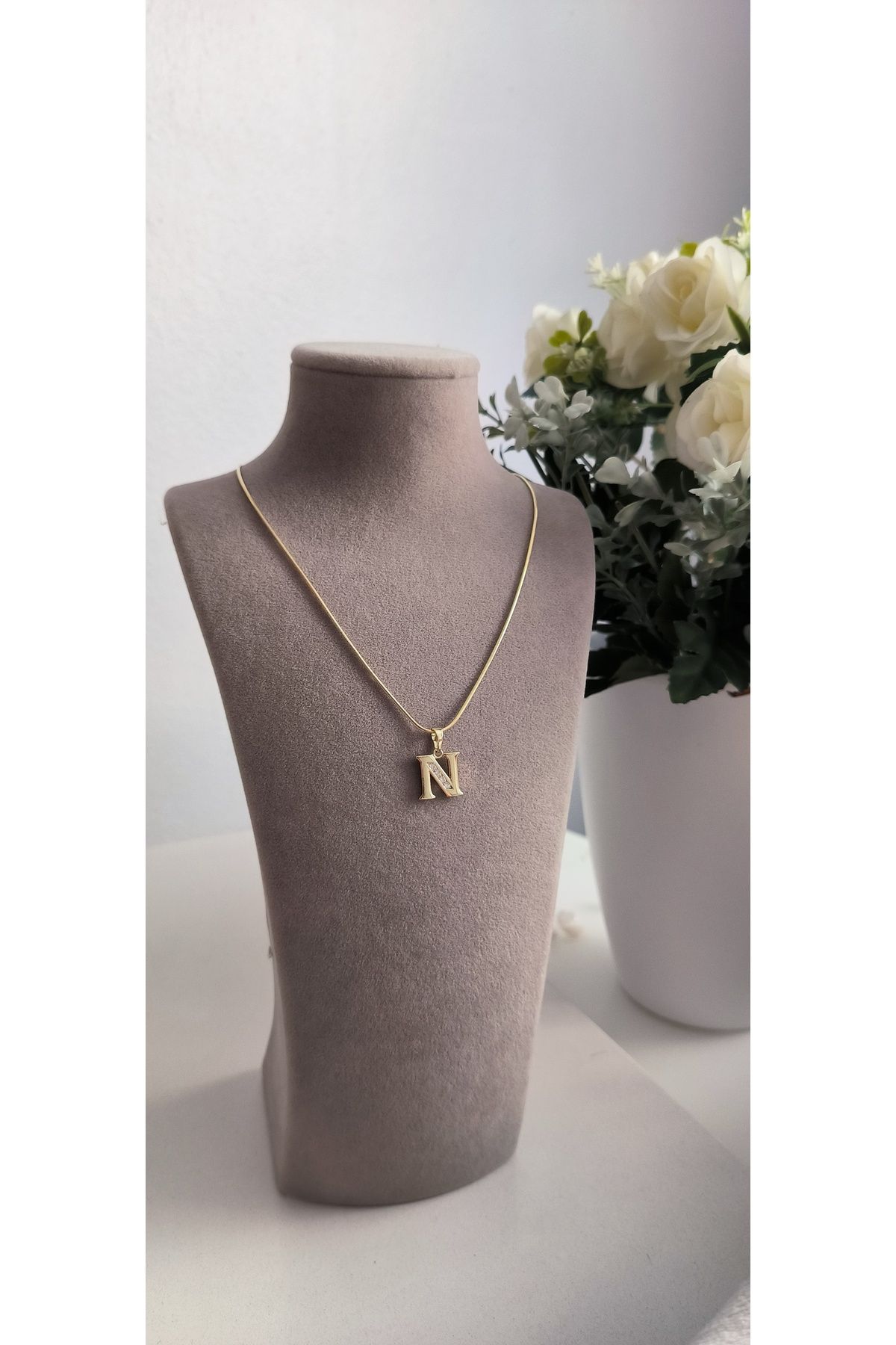 xUPING Altın Kaplama N Harfi Kolye Kararmaz 14K Rengindedir 45cm