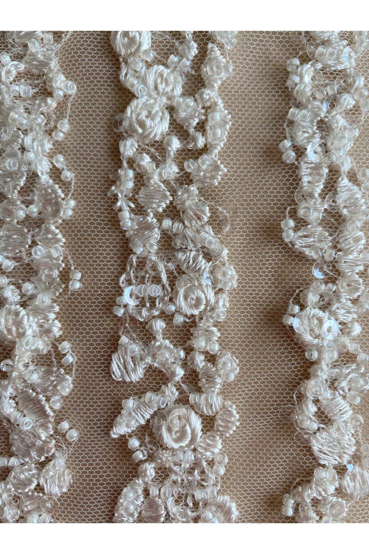Luxuro-Ivory Lace Linear Pattern, with Pearls and Sequins 4