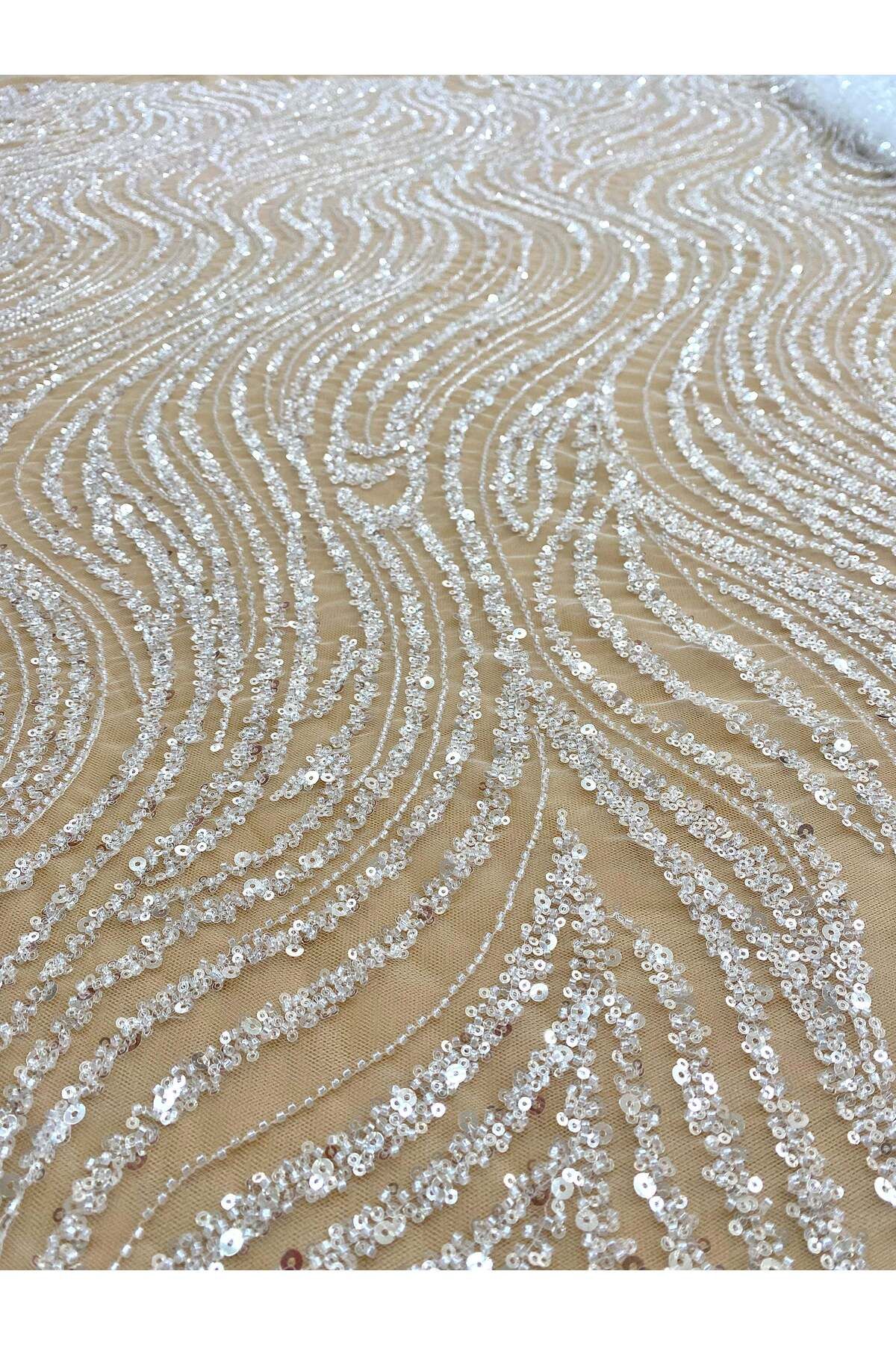 Luxuro-Couture Diamond Lace Linear Pattern, with Beads and Sequins 7