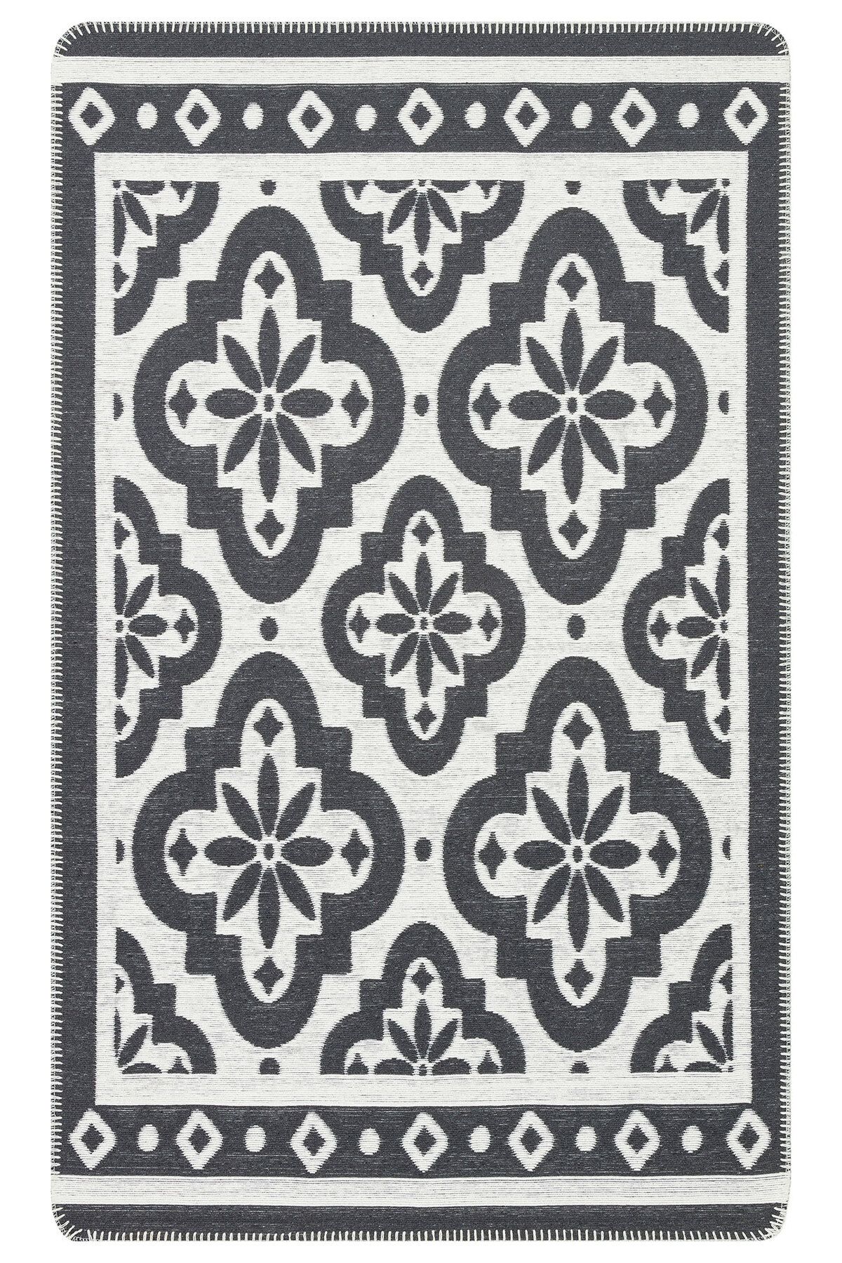 Eko Halı MAYER HALI ARYA NEO 08 ANTHRACITE WHITE Yıkanabilir Kaymaz Tabanlı Modern Pamuk Kilim