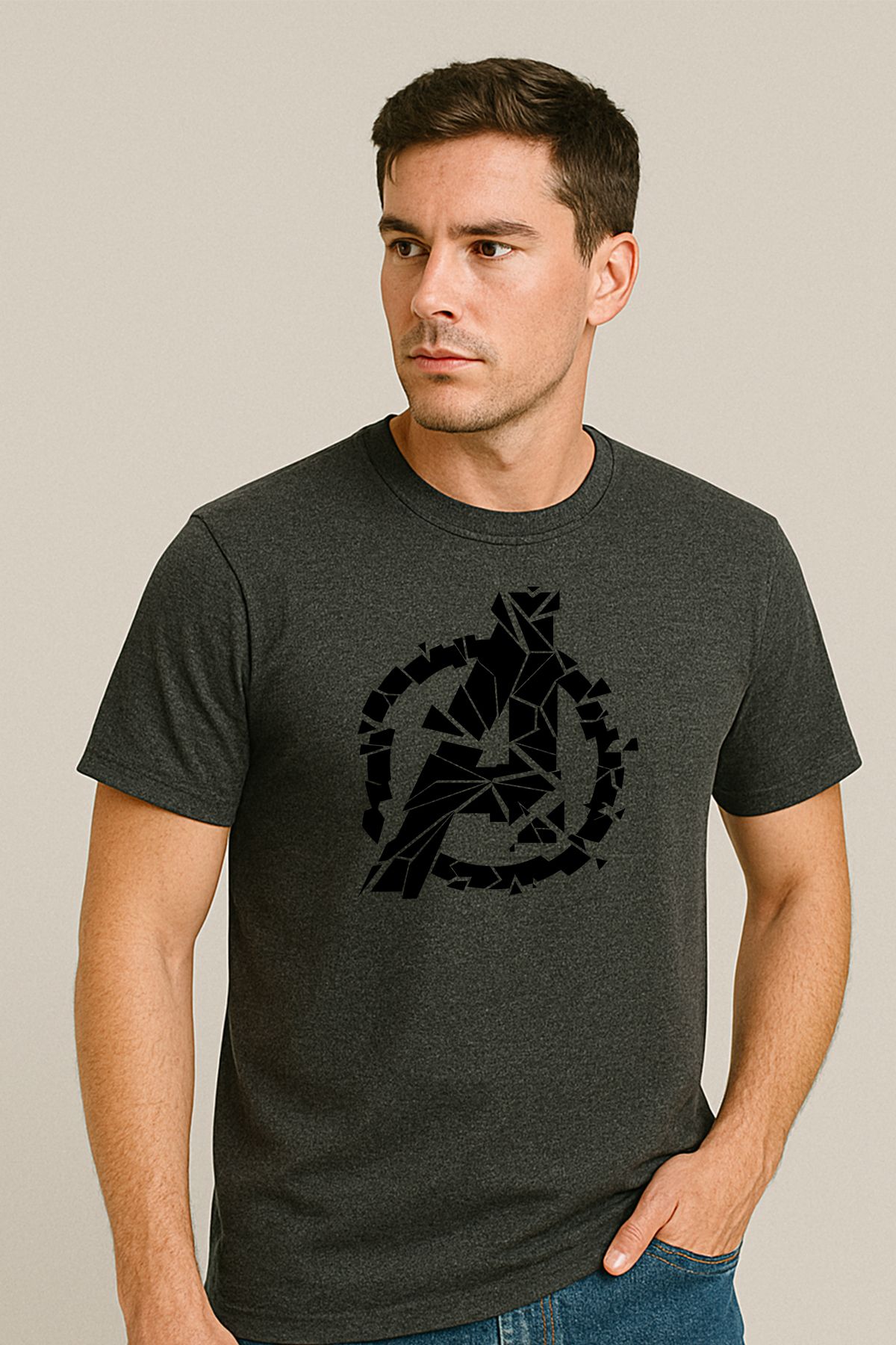 uniqwo Unisex Avenger Baskılı %100 Pamuk Premium Regular T-Shirt