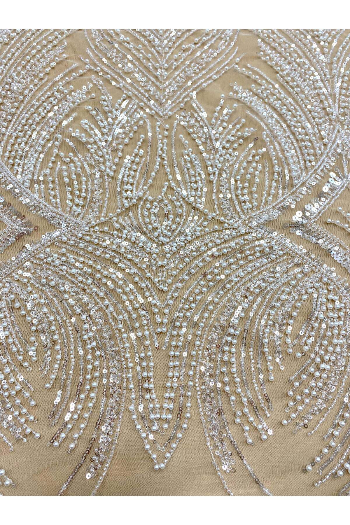 Luxuro-Couture Diamond Lace with Geometric Pattern, with Pearls, Beads and Sequins 4