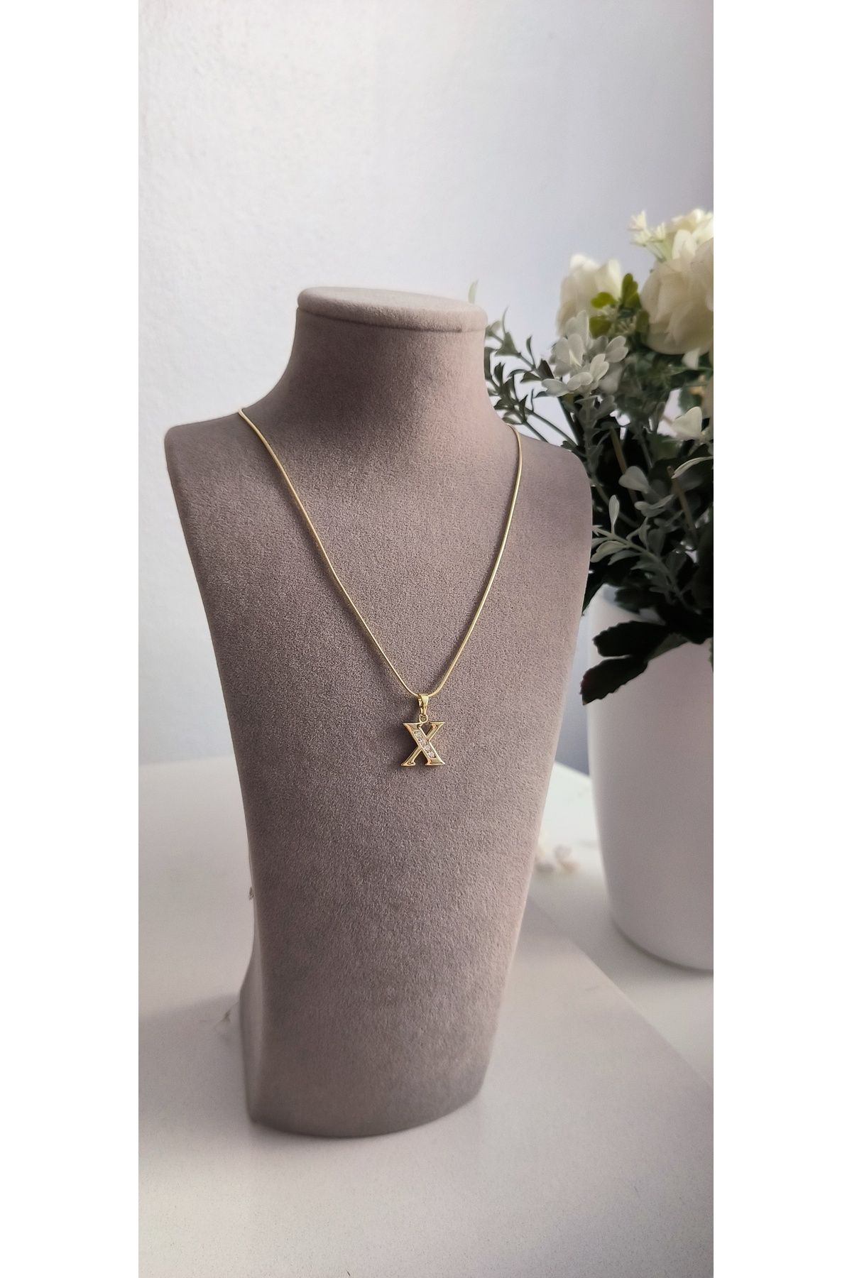 xUPING Altın Kaplama X Harfi Kolye Kararmaz 14K Rengindedir 45cm
