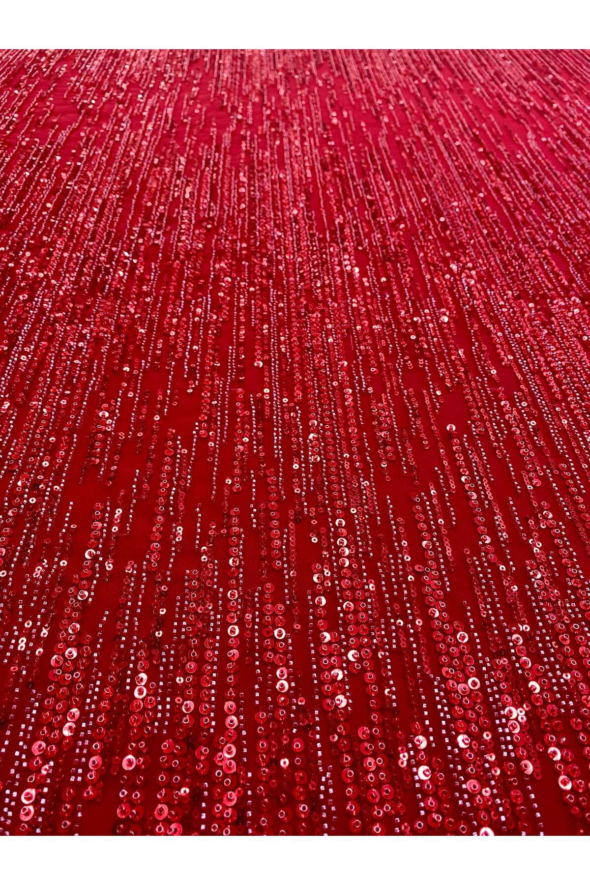 Luxuro-Red Couture Lace with Linear Pattern, Beads and Sequins 3