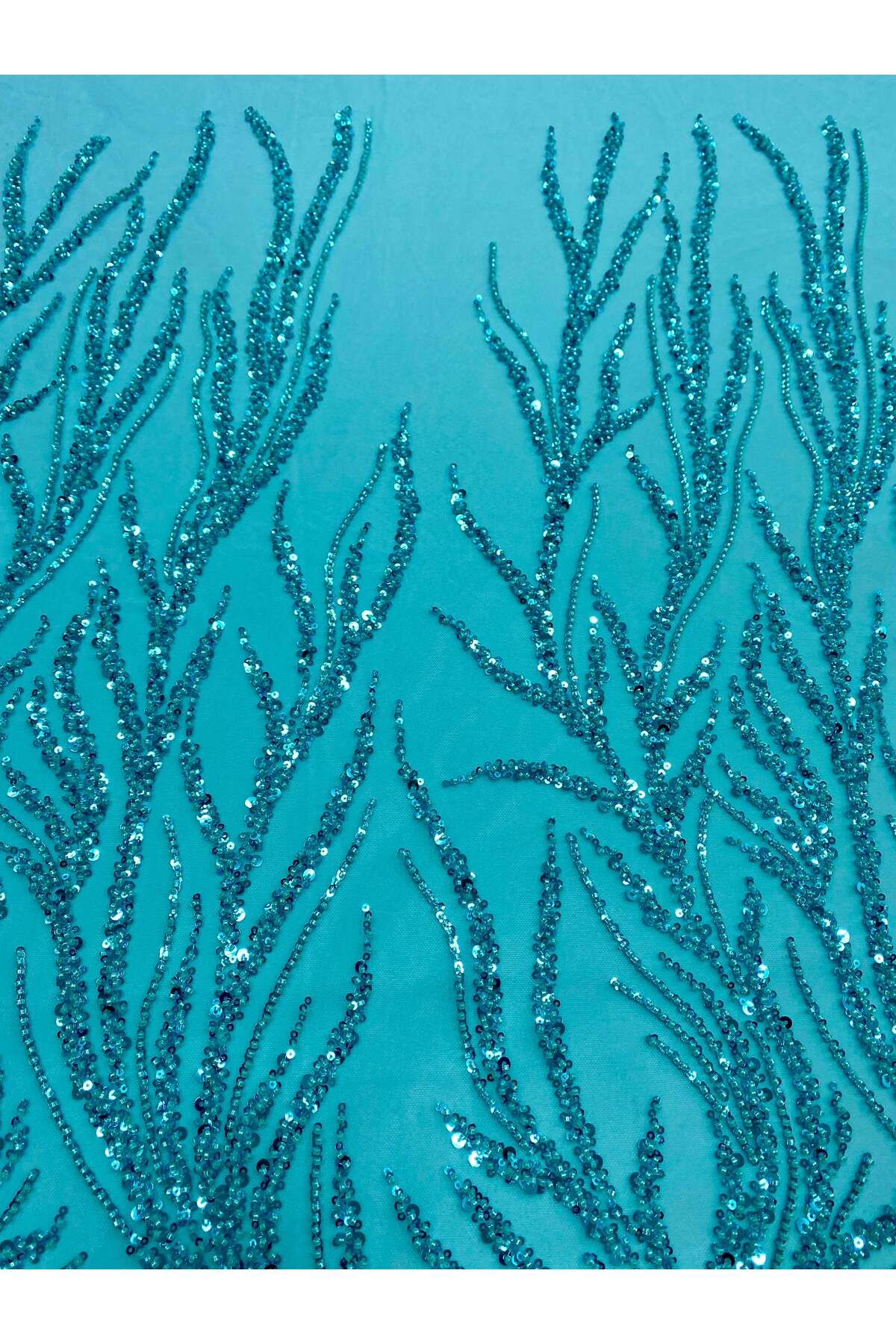 Luxuro-Turquoise Couture Lace with Strings, Beads and Sequins 7