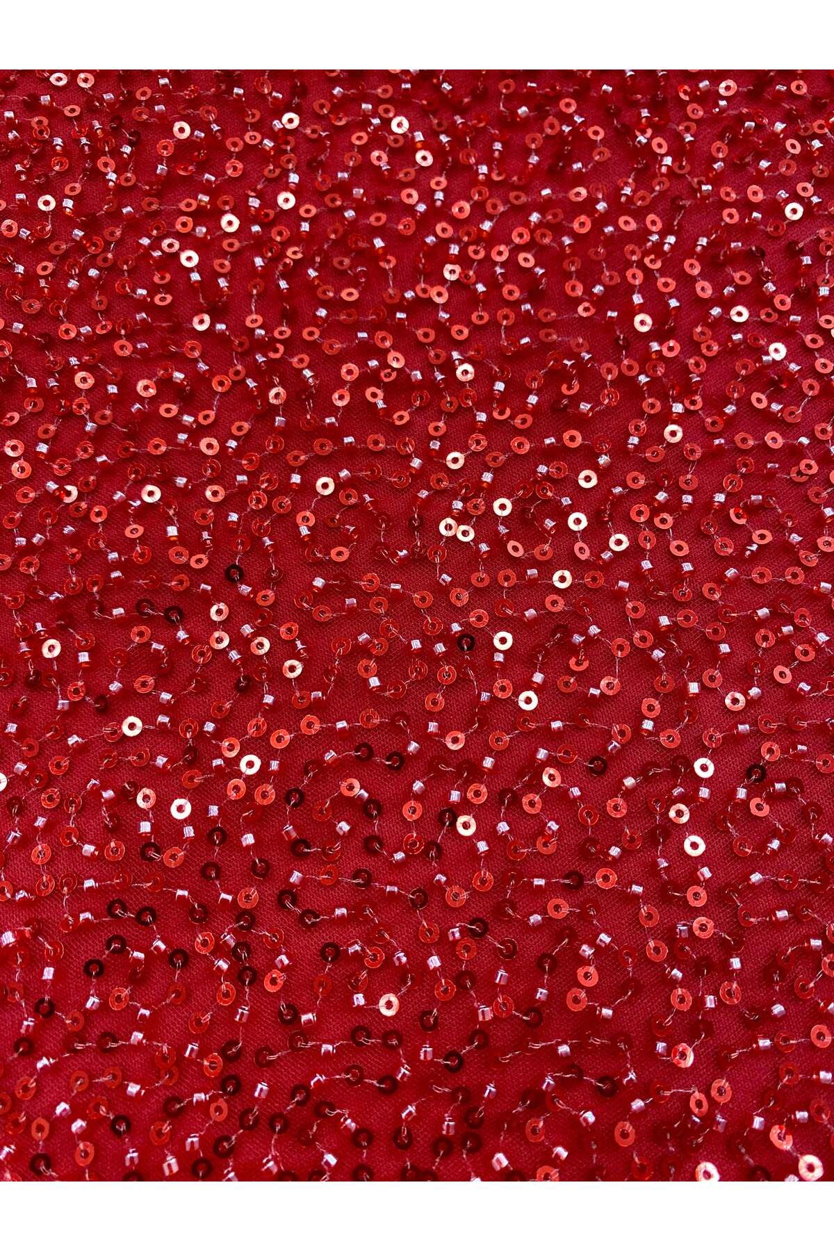 Luxuro-Red Couture Lace with General Pattern, Beads and Sequins 7