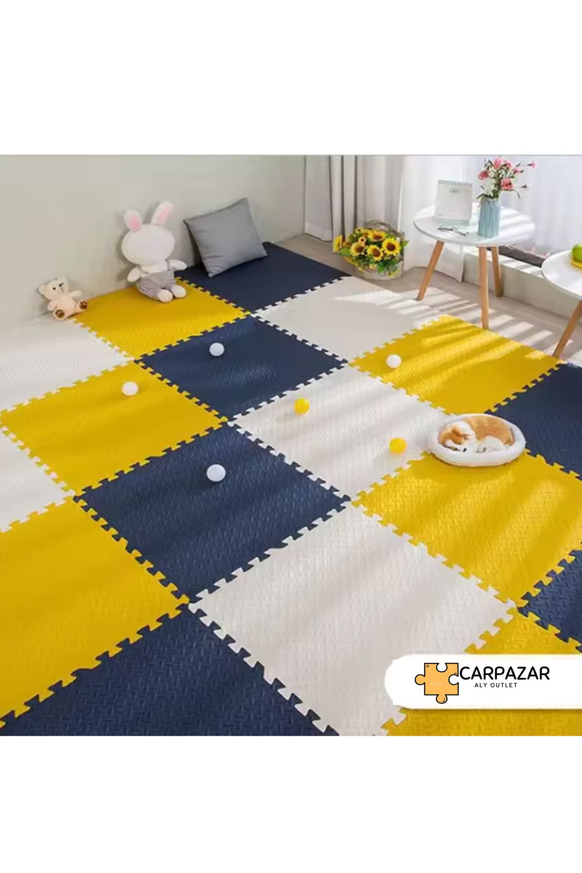 CARPAZAR 6'lı Set Zemin Kaplama Eva Tatami Minder Mat Oyun Spor Egzersiz Yoga Damla Desen 50x50 13mm 6 adet