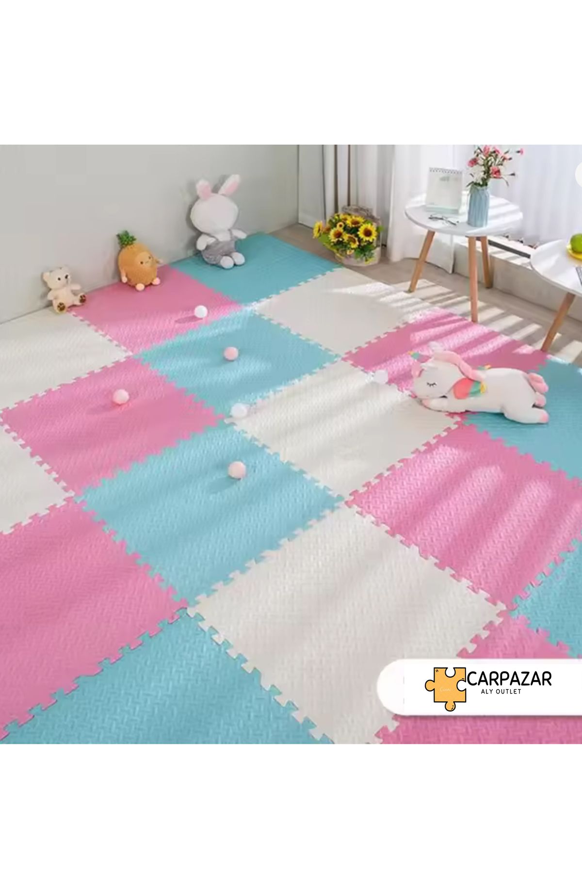 CARPAZAR 6'lı Set Zemin Kaplama Eva Tatami Minder Mat Oyun Spor Egzersiz Yoga Damla Desen 50x50 13mm 6 adet