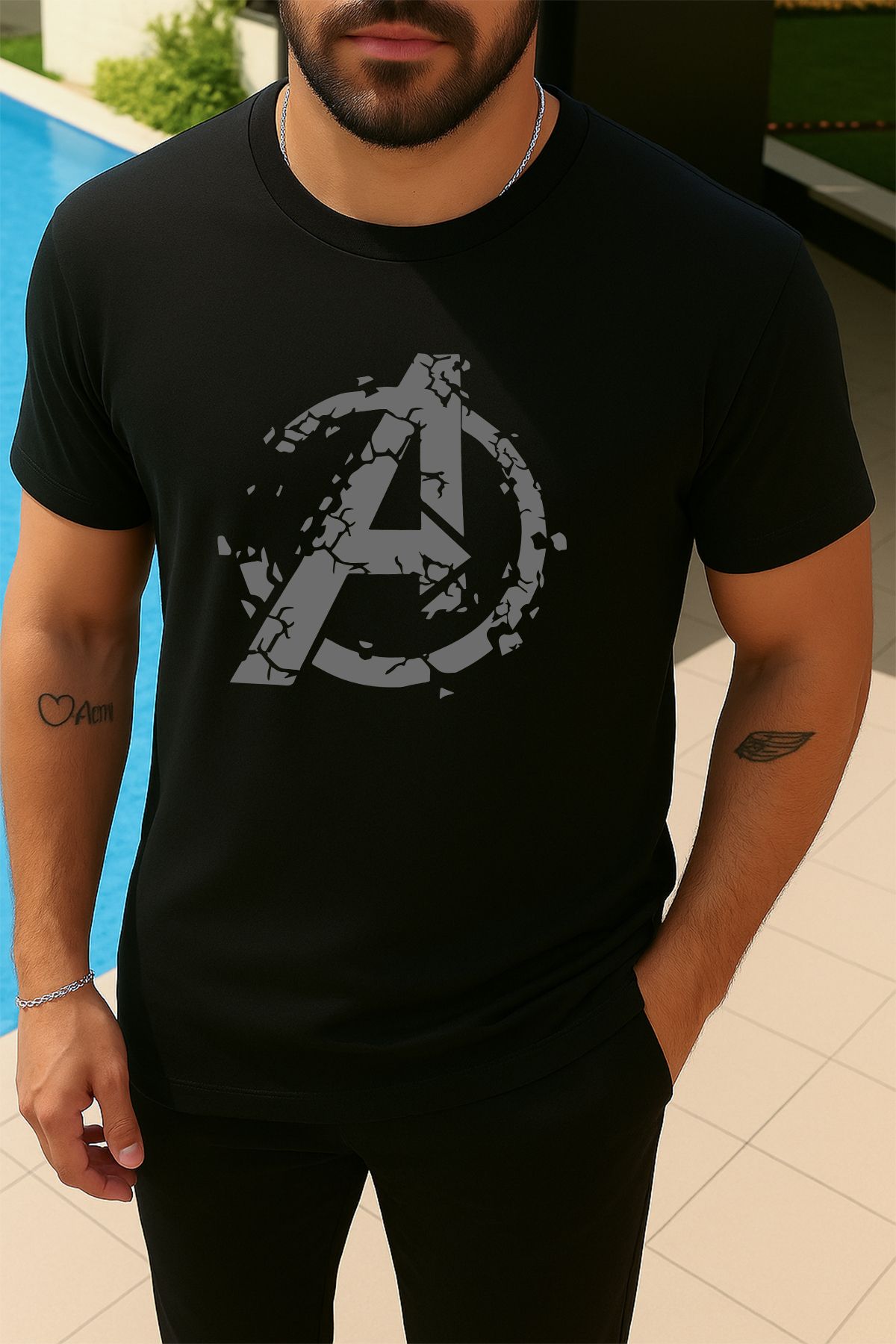 uniqwo Unisex Avenger Baskılı %100 Pamuk Premium Regular T-Shirt