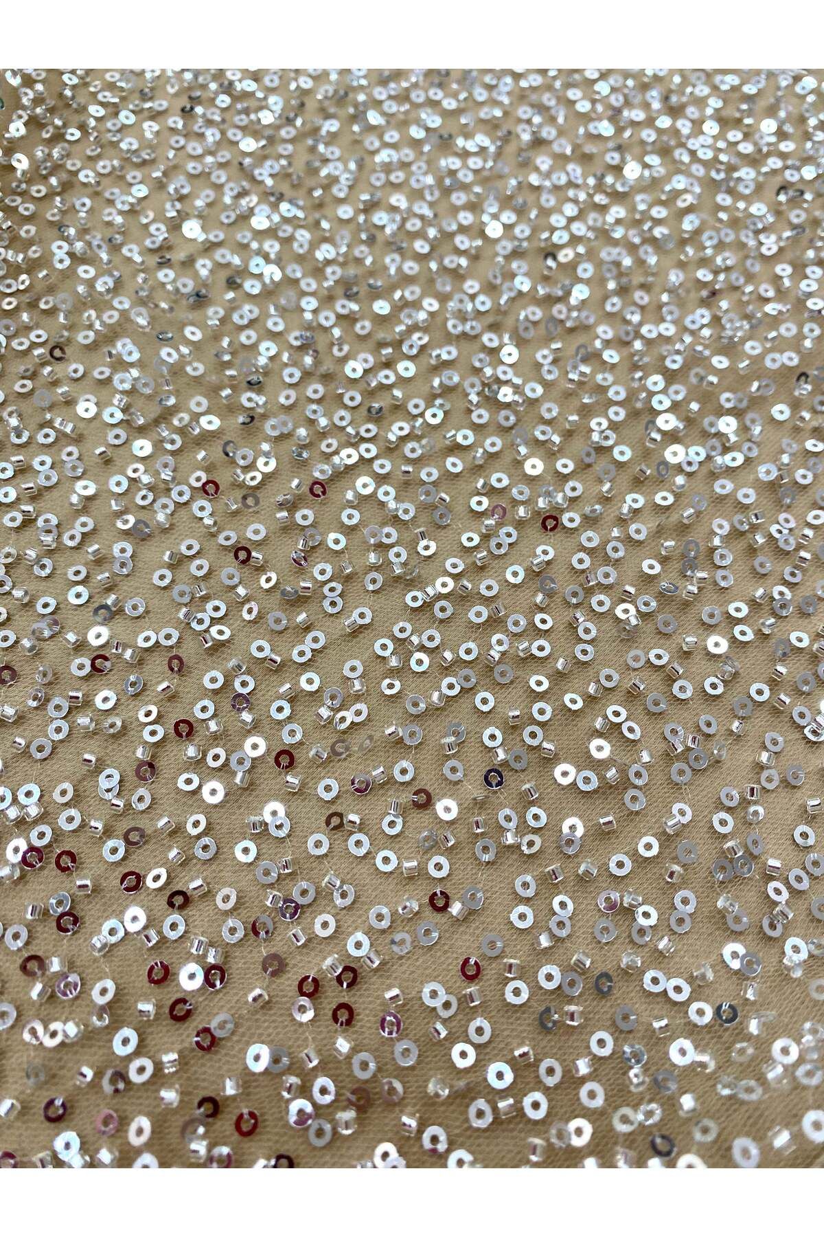 Luxuro-Silver Couture Lace with Nude Tulle with General Pattern, with Beads and Sequins 4