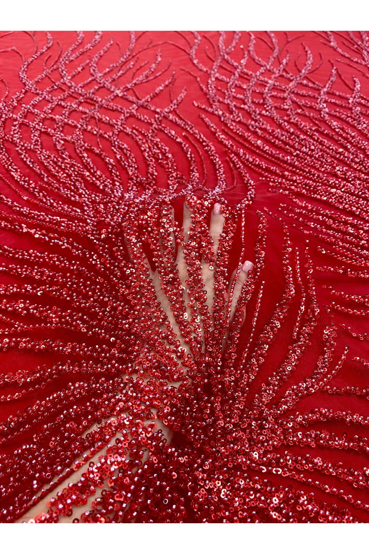Luxuro-Red Couture Lace with Strings, Beads and Sequins 2