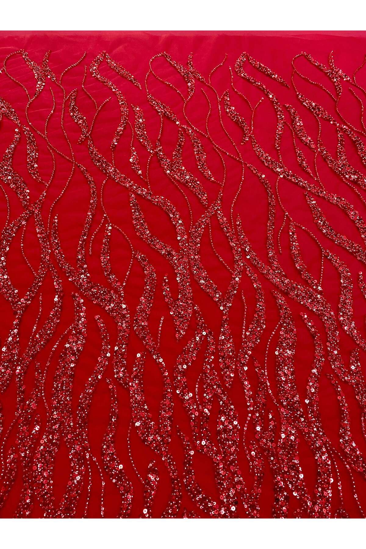 Luxuro-Red Couture Lace with Strings, Beads and Sequins 4