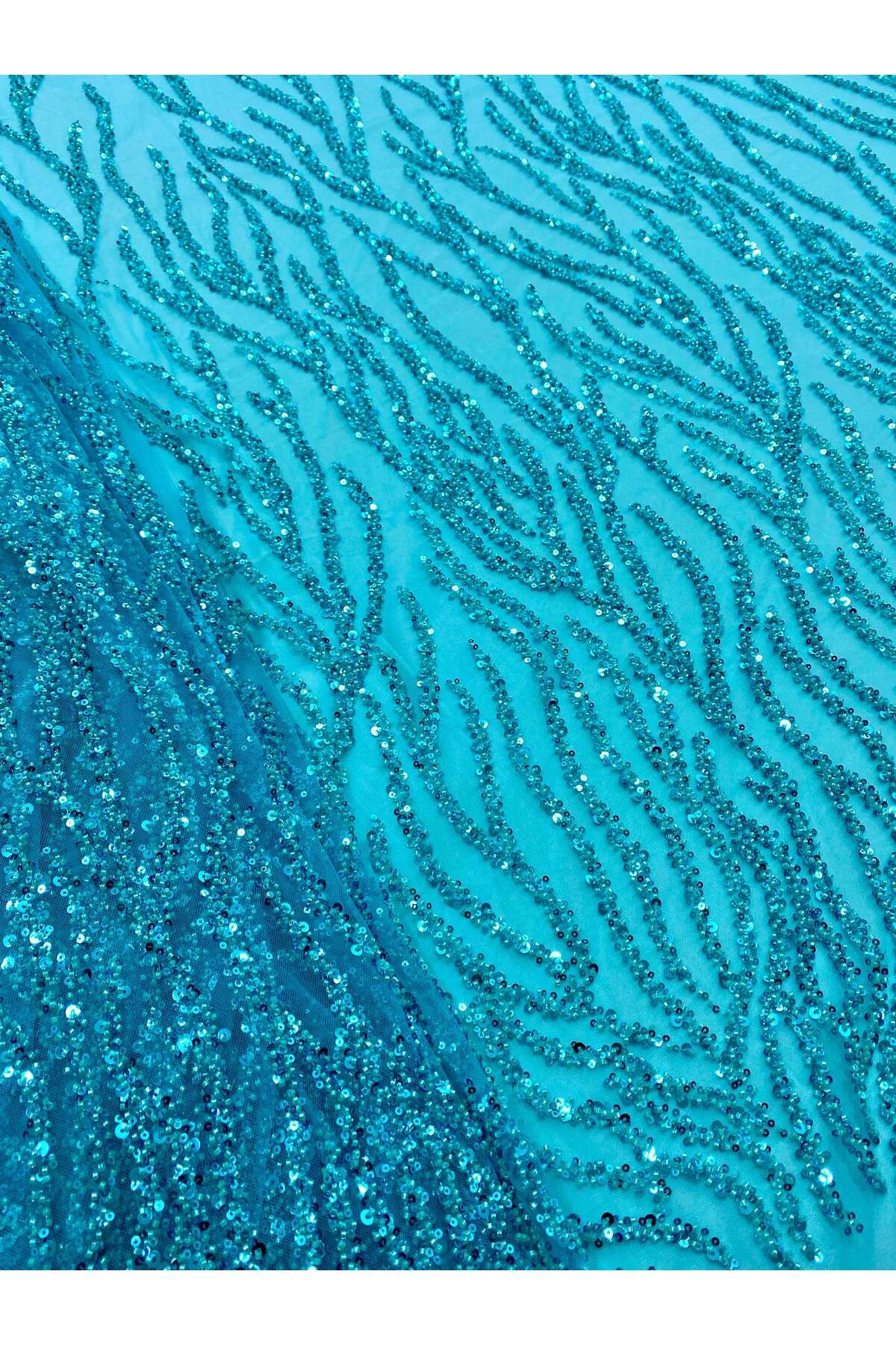 Luxuro-Turquoise Couture Lace with Strings, Beads and Sequins 6