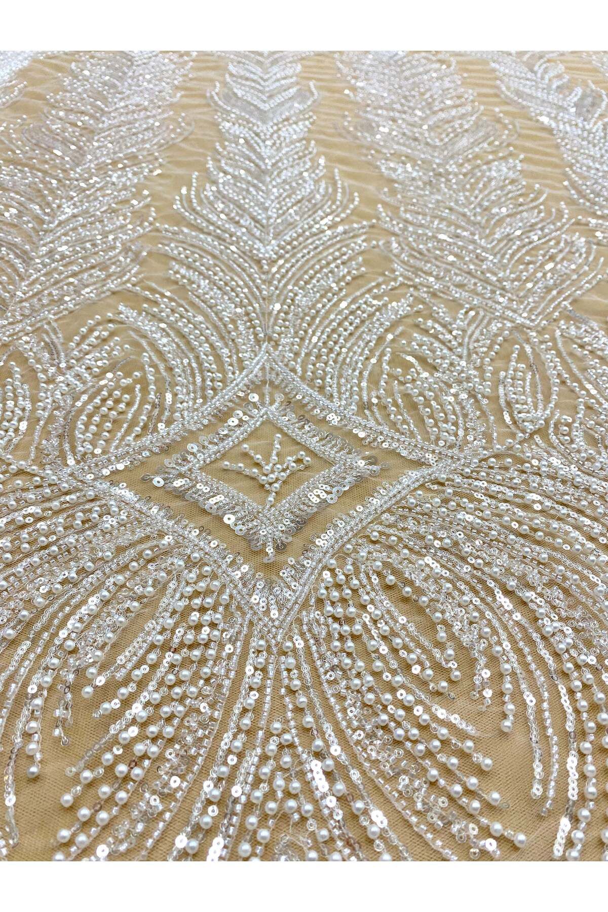 Luxuro-Couture Diamond Lace with Geometric Pattern, with Pearls, Beads and Sequins 3