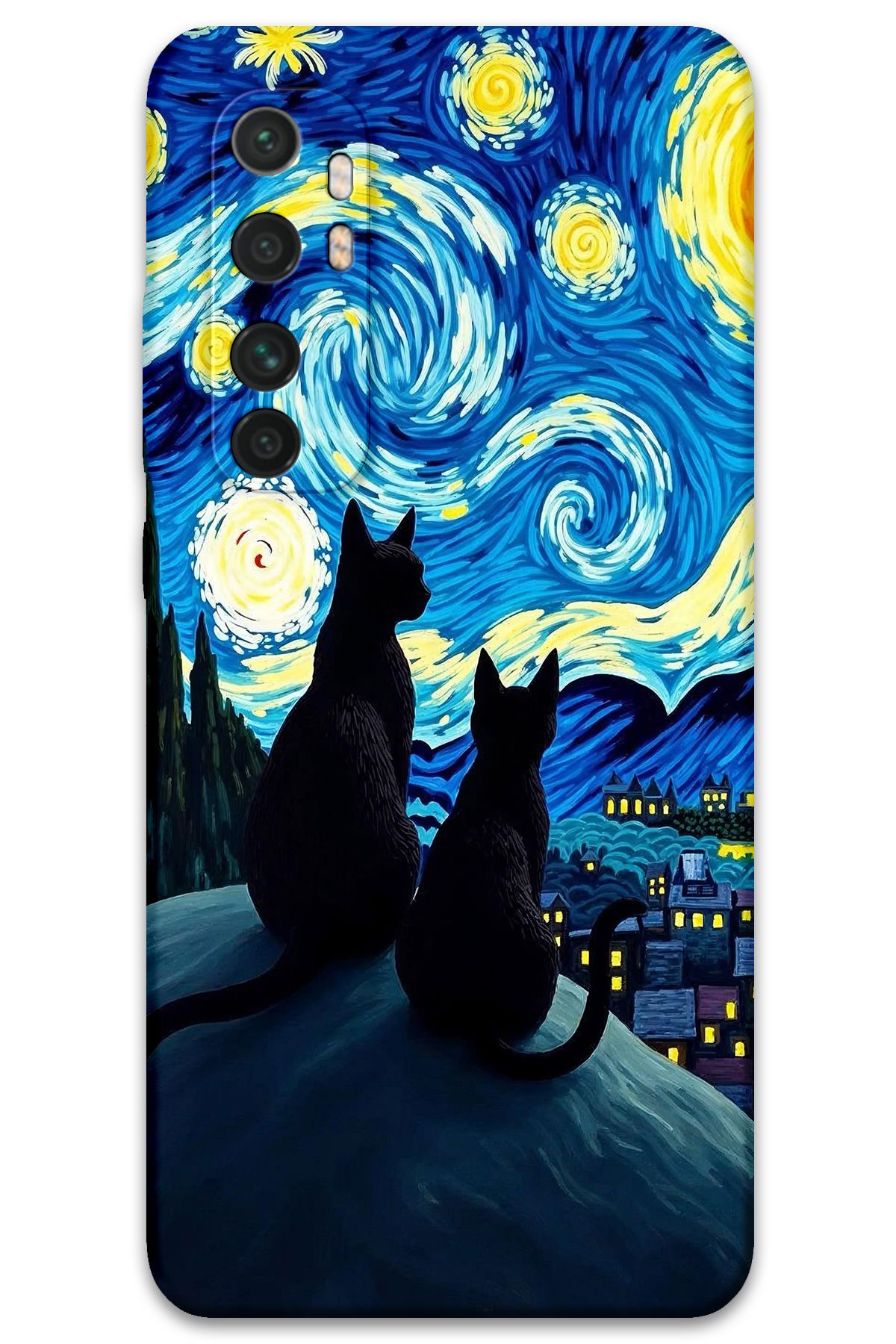 Gramaphone Xiaomi Mi Note 10 Lite Uyumlu Kedi Desenli Telefon Kılıfı + Ekran Koruyucu - 5782