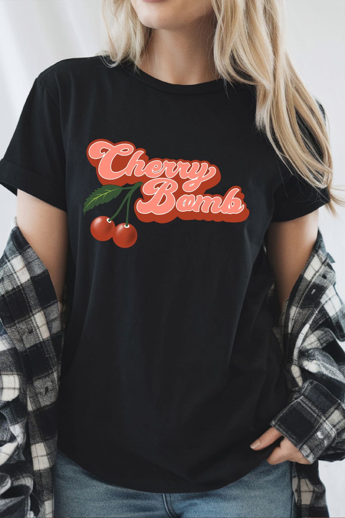 uniqwo Unisex Cherry Bomb Baskılı %100 Pamuk Premium Regular T-Shirt
