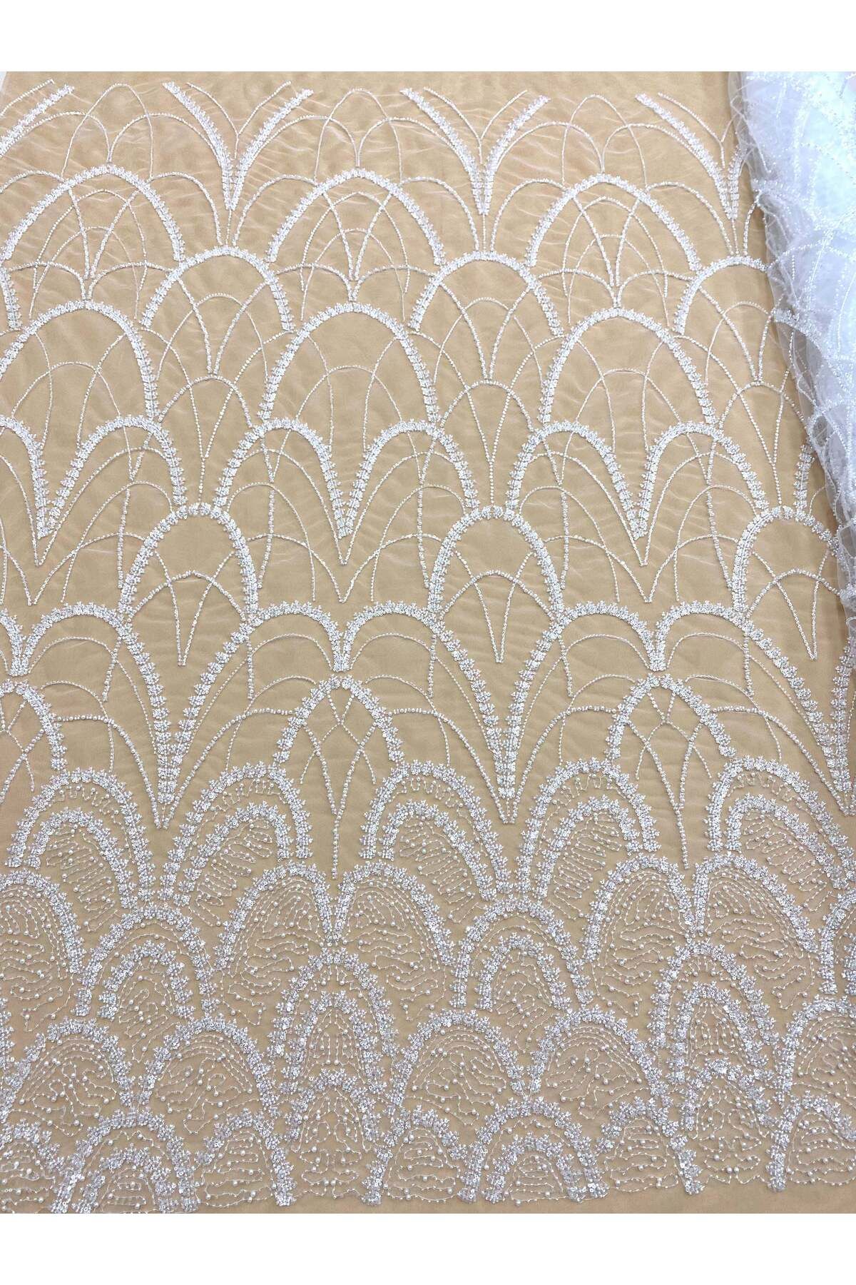 Luxuro-Couture Diamond Lace with Geometric Pattern, with Pearls, Beads and Sequins 1