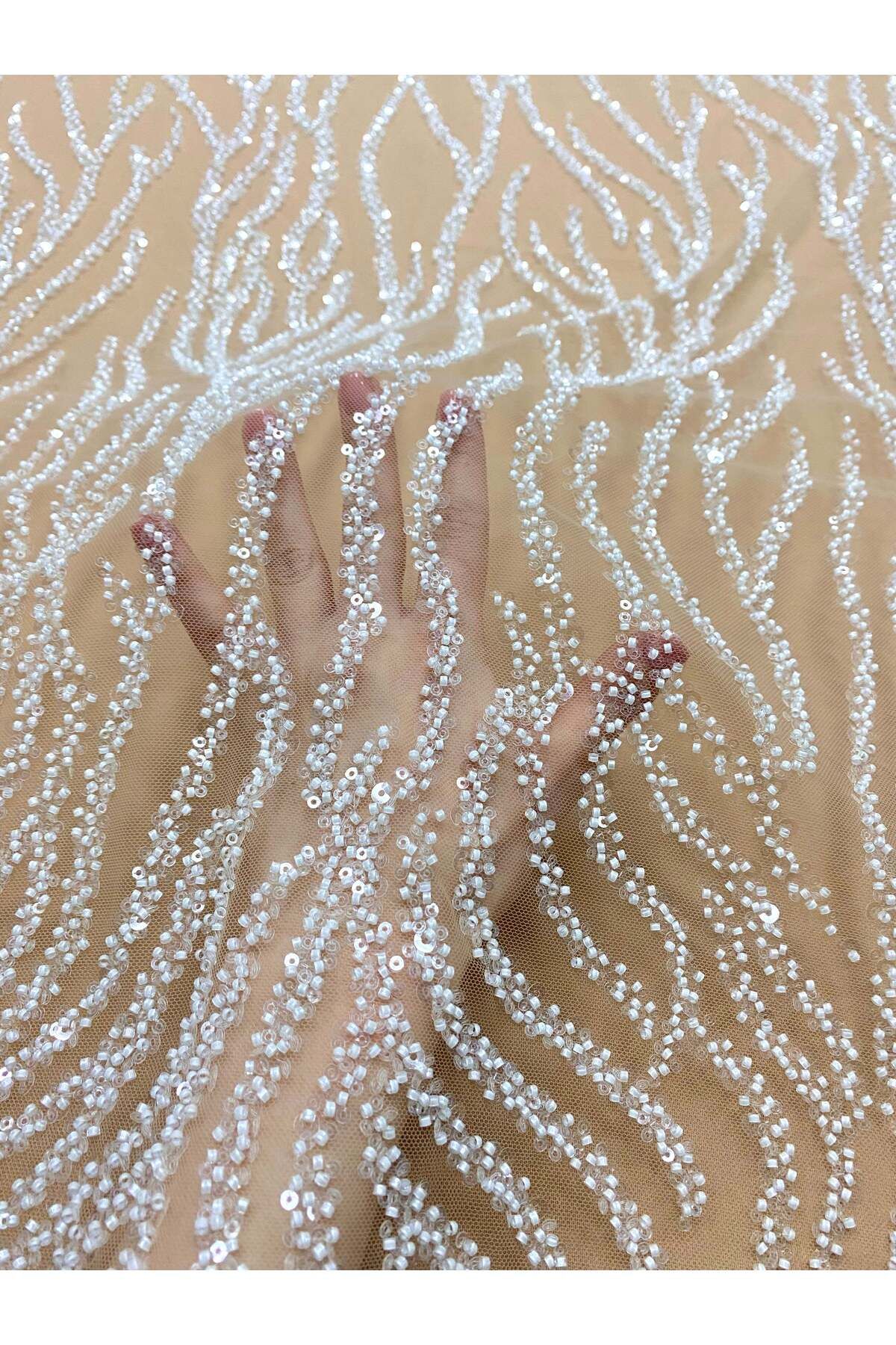 Luxuro-Ivory Couture Lace with Nude Tulle with Strings, Beads and Sequins 3