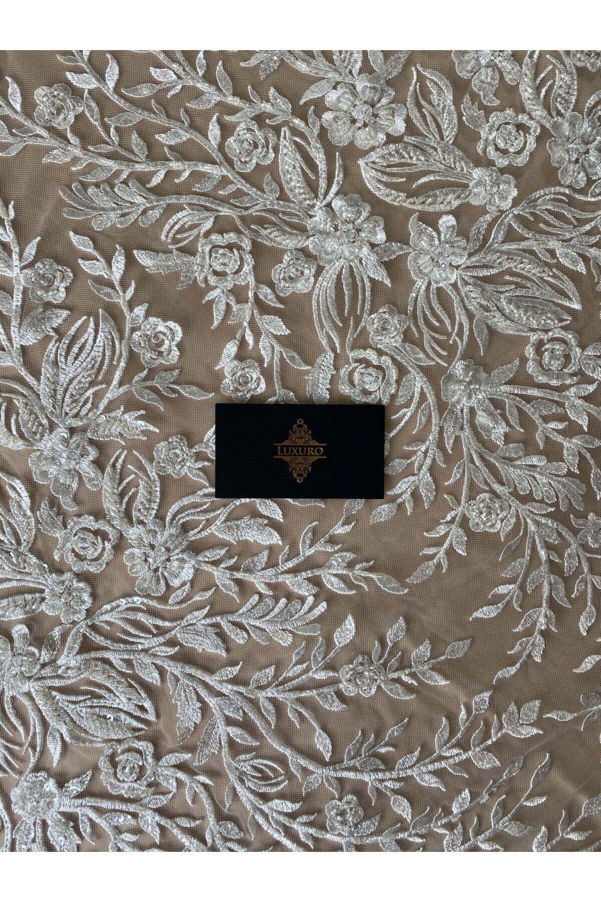 Luxuro-Lace with Flower and Leaf Pattern, with Crystals, Pearls and Sequins 4