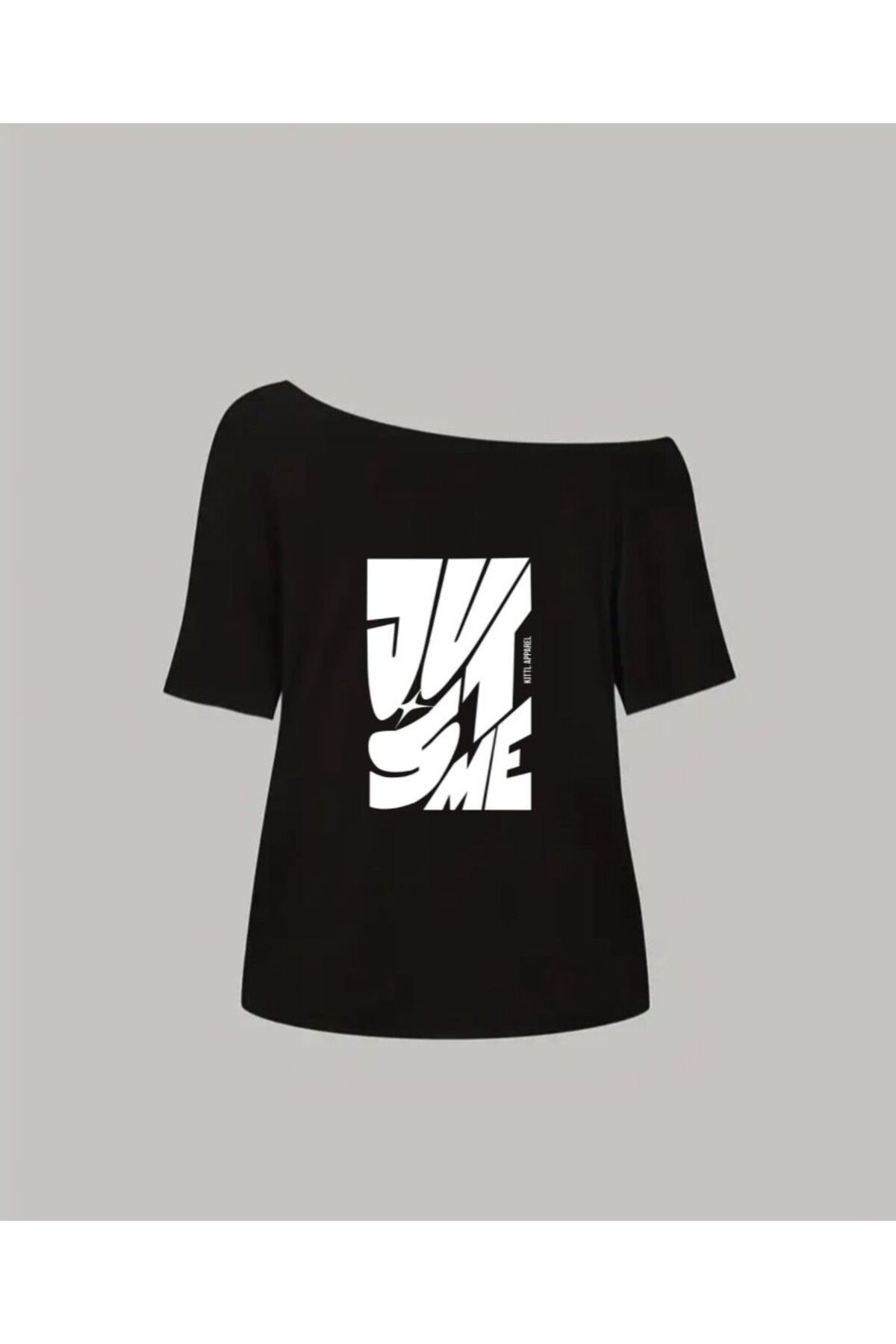 Koklonmoda Kadın Düşük Omuz Kayık Yaka Just Me Baskılı T-Shirt