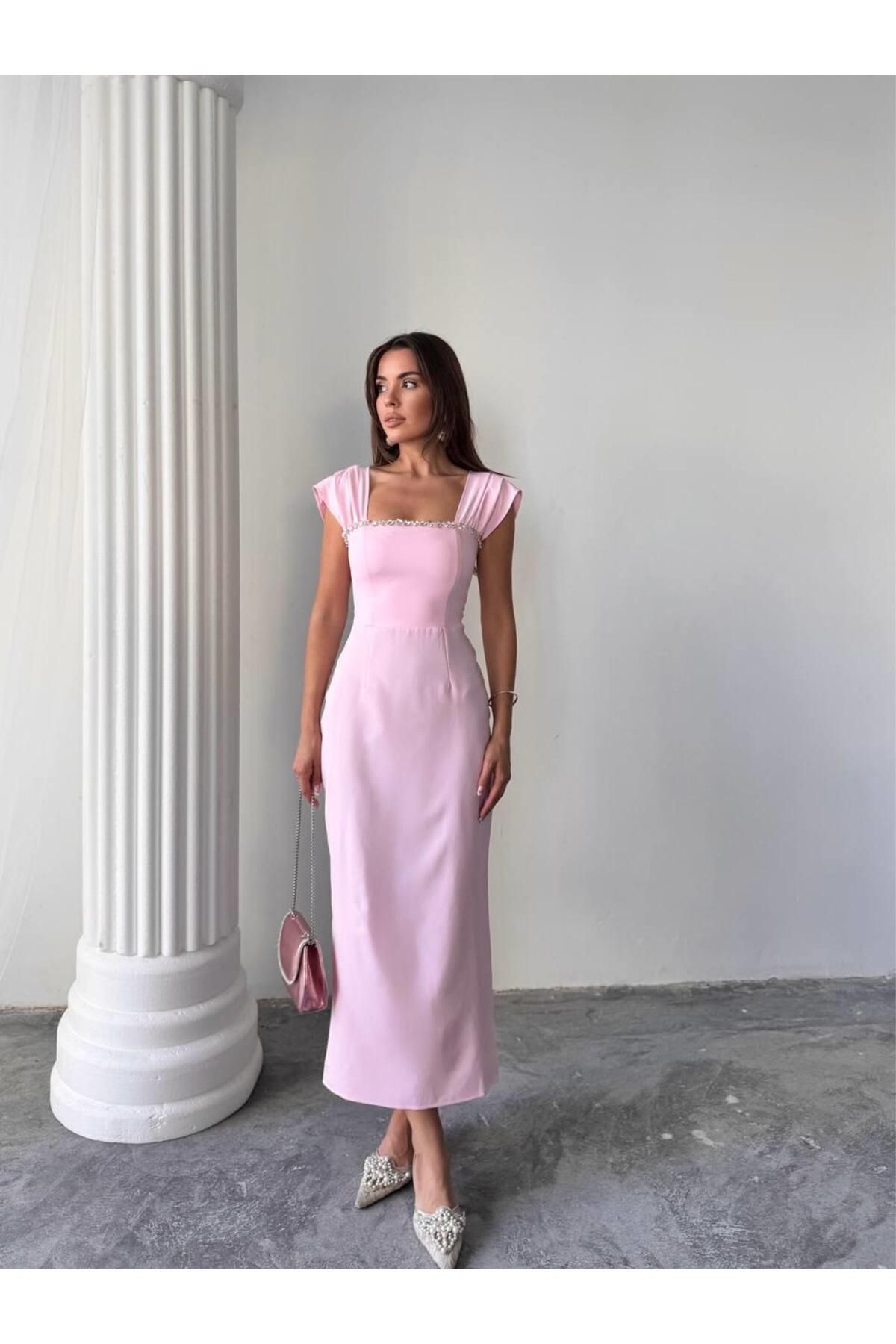 conconmoda Elenor Uzun Atlas Elbise