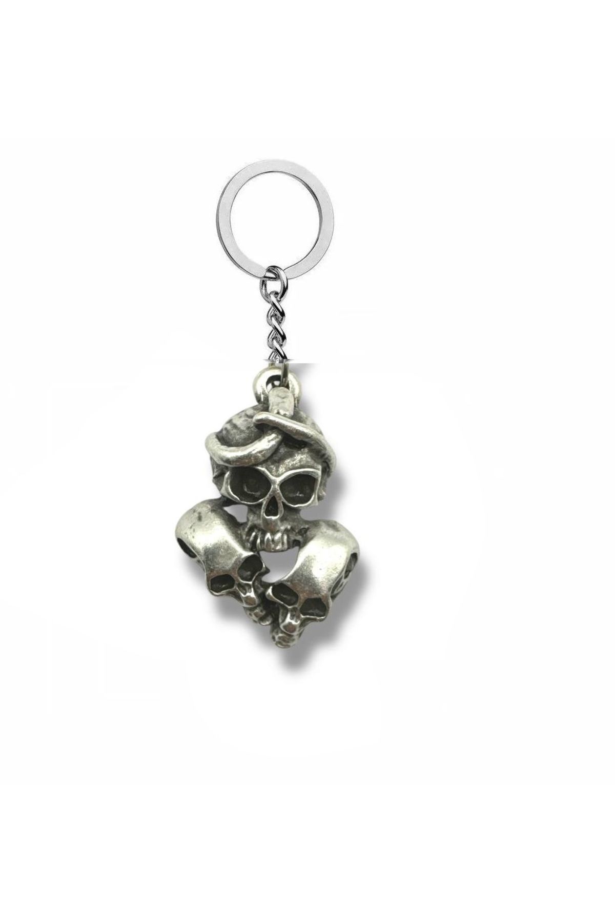 Herşey Nota Triple Skull Anahtarlık | Üçlü Kuru Kafa Tasarımlı Gotik Metal Aksesuar