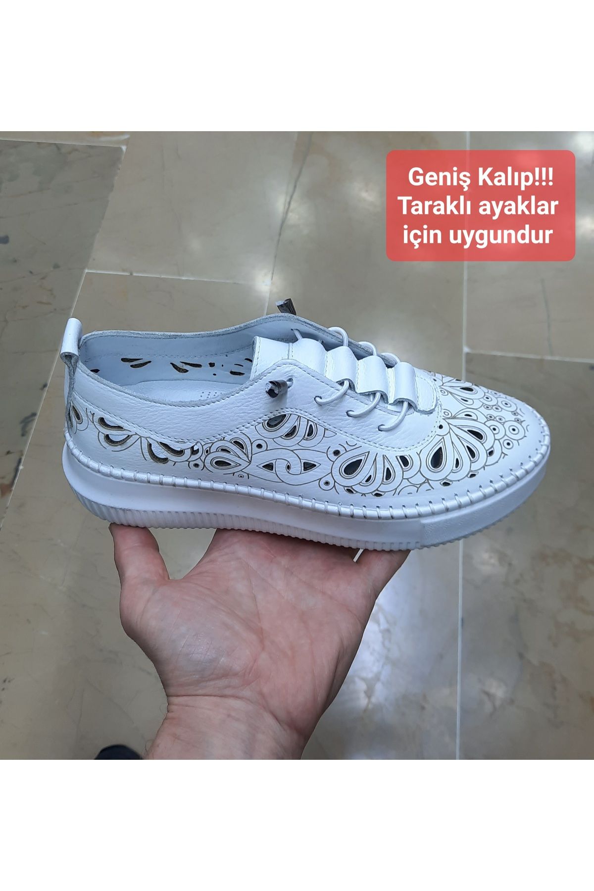 VEFAZEN Kadın İçi-Dışı Hakiki Deri Ortopedik Akıllı Lastik Bağcıklı Günlük Rahat Delikli Ayakkabı