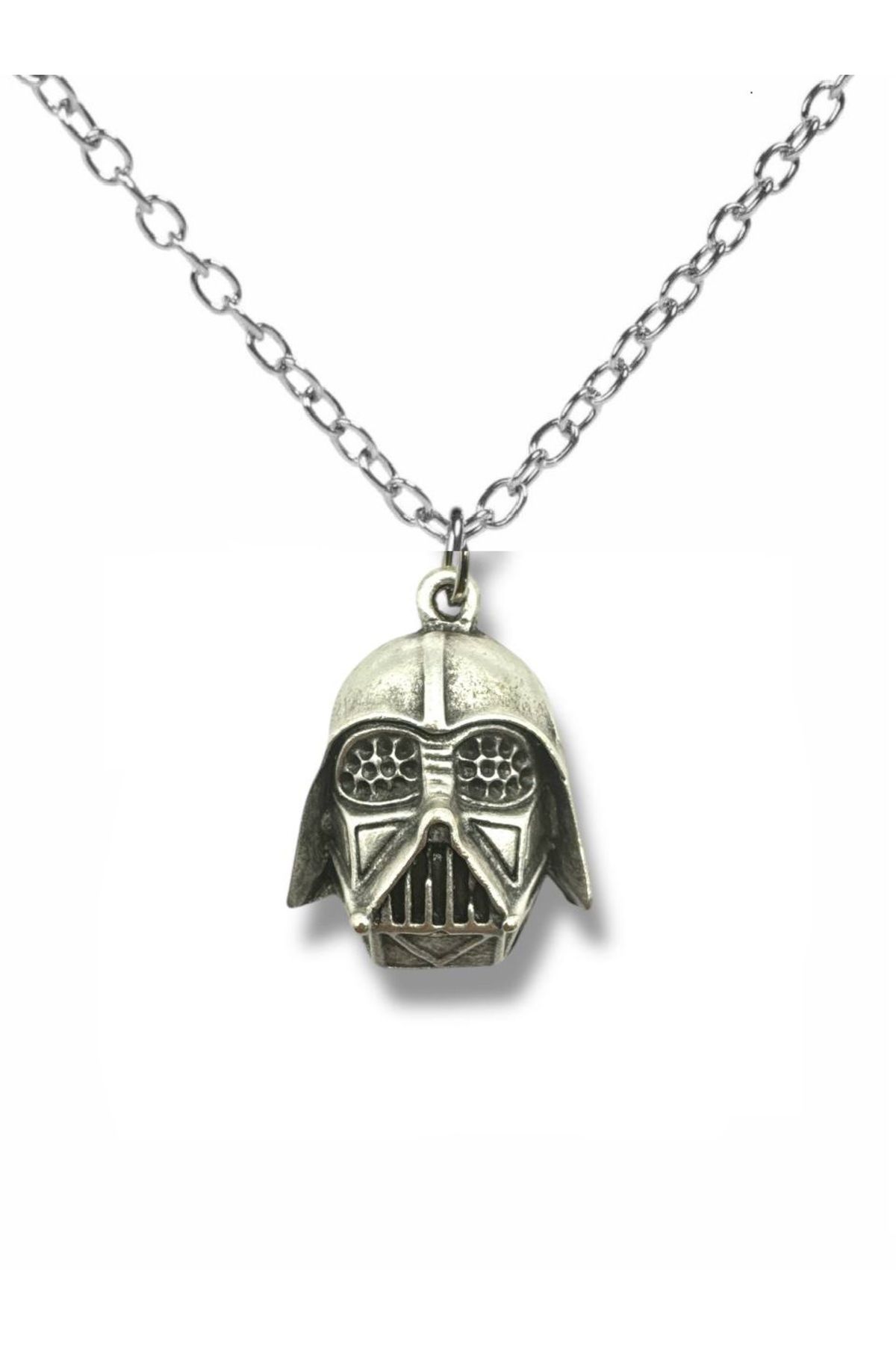Herşey Nota Star Wars Darth Vader Gri Kask Kolye | 60 cm Zincirli Metal Unisex Aksesuar –