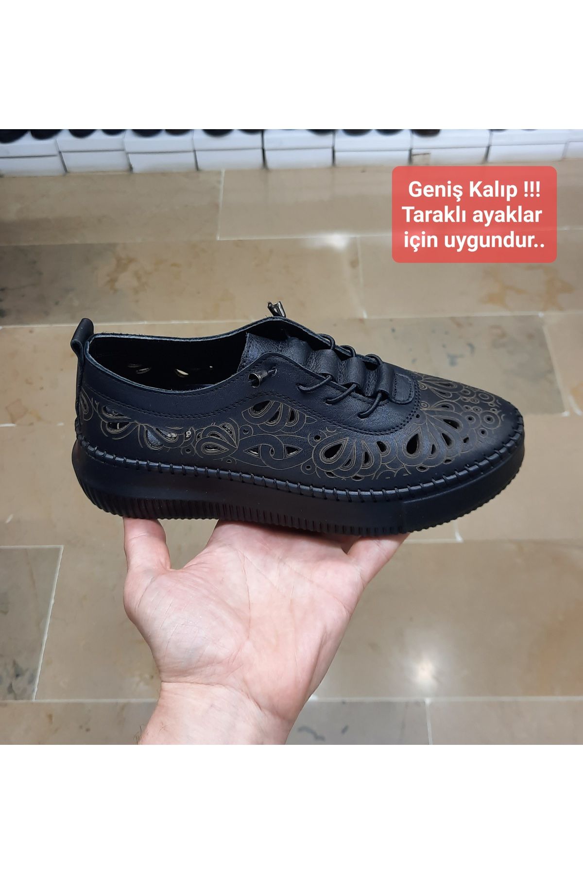 VEFAZEN Kadın İçi-Dışı Hakiki Deri Ortopedik Akıllı Lastik Bağcıklı Günlük Rahat Delikli Ayakkabı