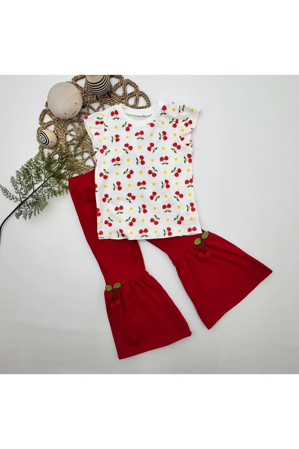 ALFA AKSESUAR 03 1-2-3-4 Yaş Kiraz Baskılı Tişört İspanyol Paçalı Likralı 2li Kız Çocuk Takımı Kırmızı fotoğrafı 5 (önizleme)