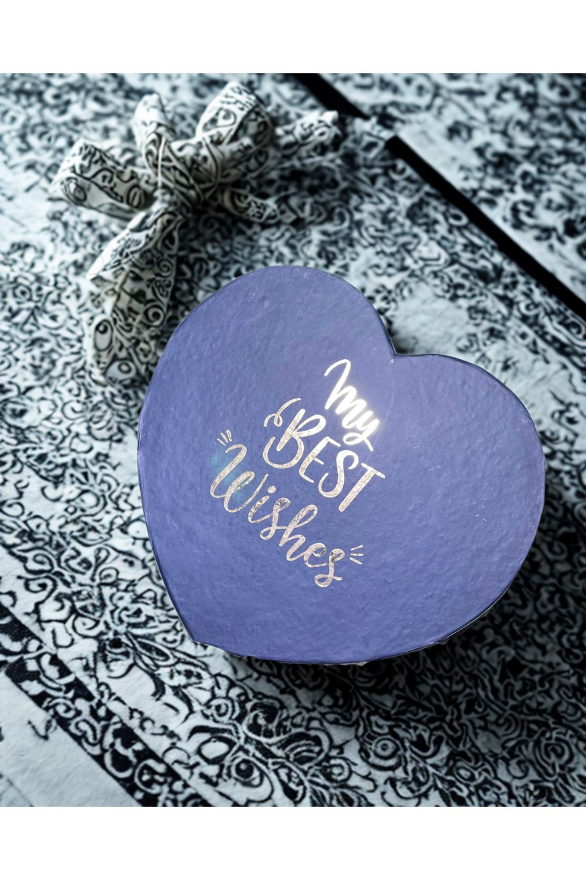 Nsk Textile Boutique Siyah Kalp Desenli "My Best Wishes" Yazılı 10’lu Hediye Kutusu Seti | Şık ve Zarif Paketleme