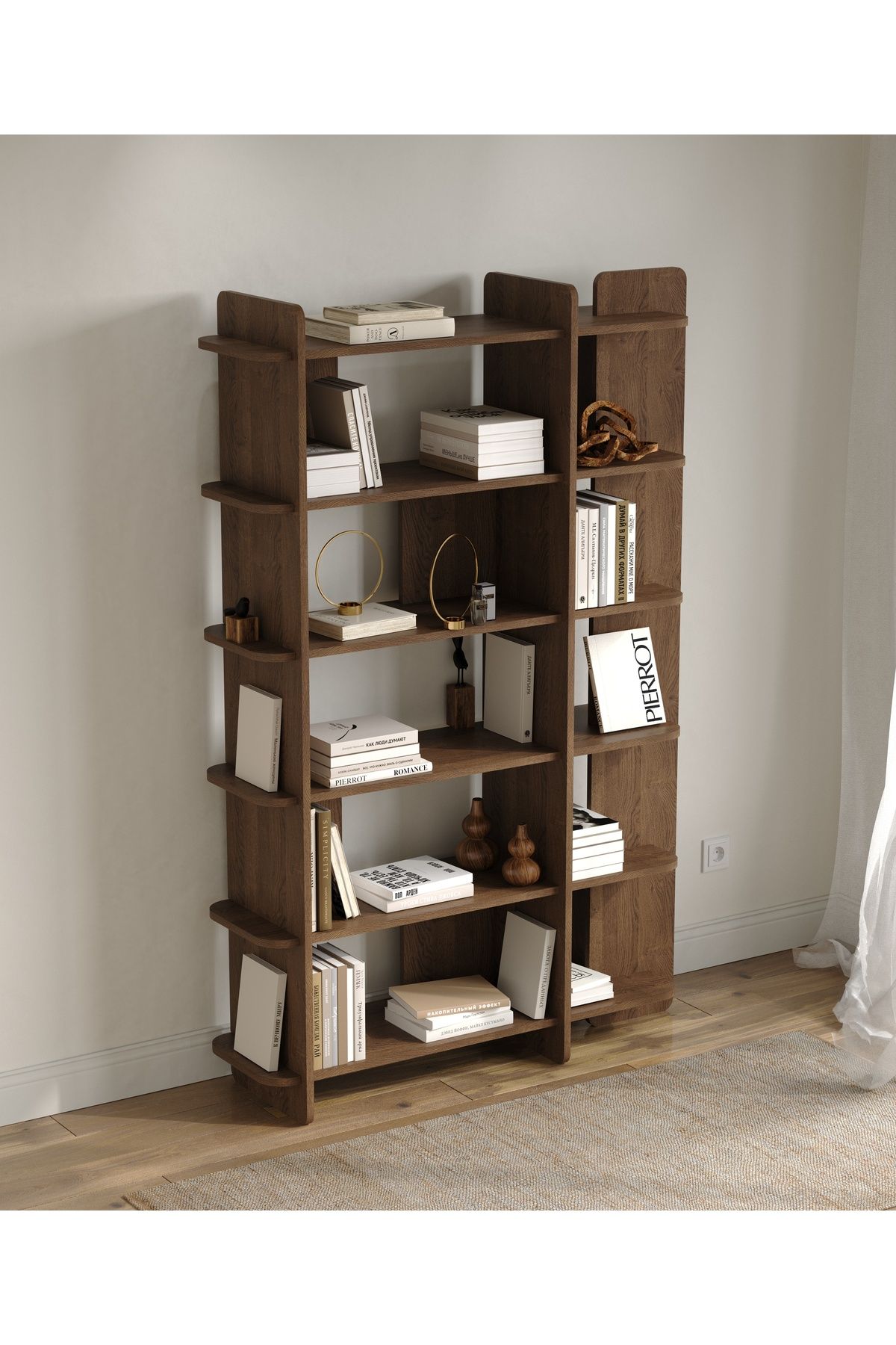 Misinko Otranto Kitaplık | 120 Cm - 6 Raflı Ceviz Renkli