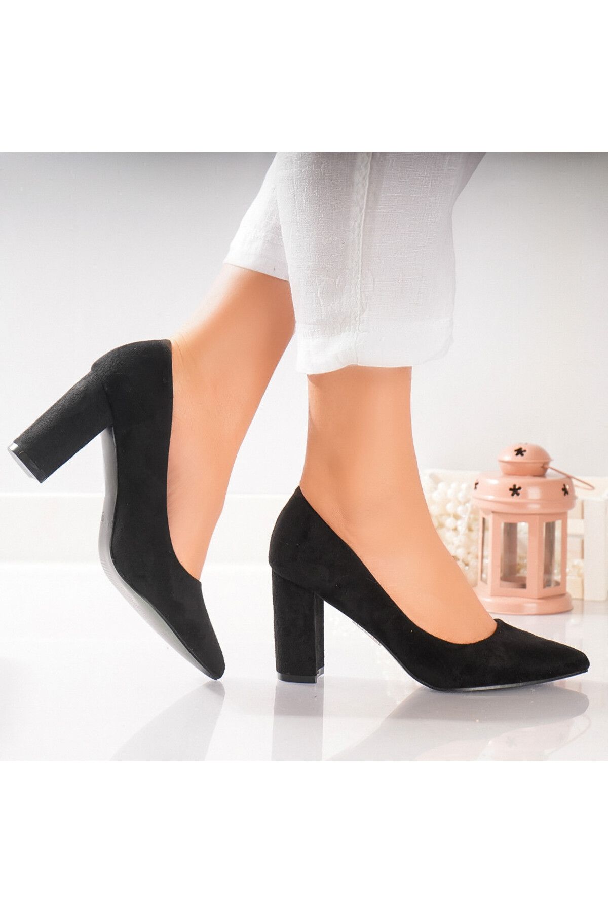 MODA STİL-Rimva Black Eco-Suede Women's Heeled Shoes, 36 4