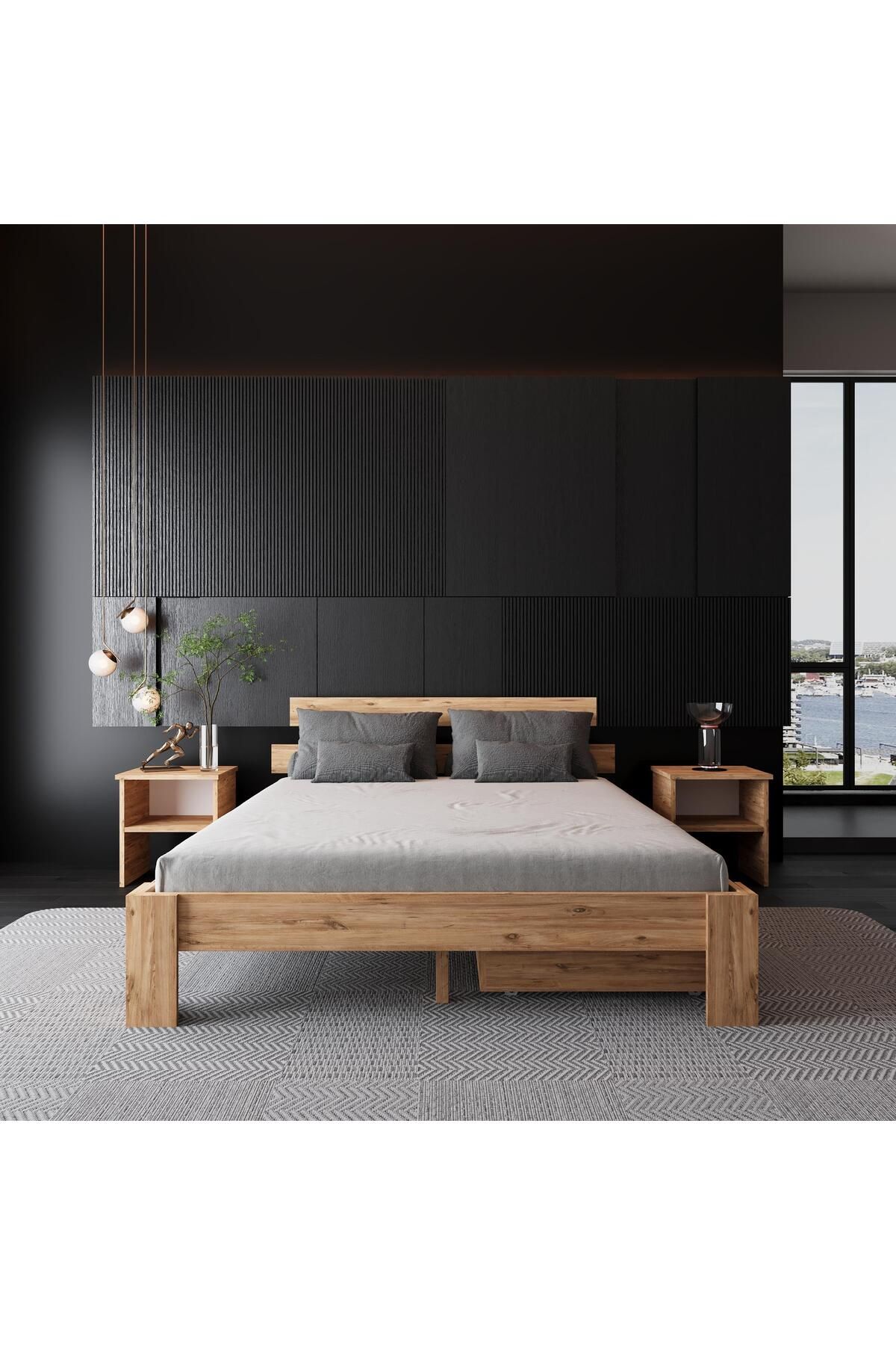 RENAZZO 2 Çekmeceli Lotus Atlantik Mdf Set Karyola | Çift Kişilik Yatak Uyumlu, Kolay Kurulum