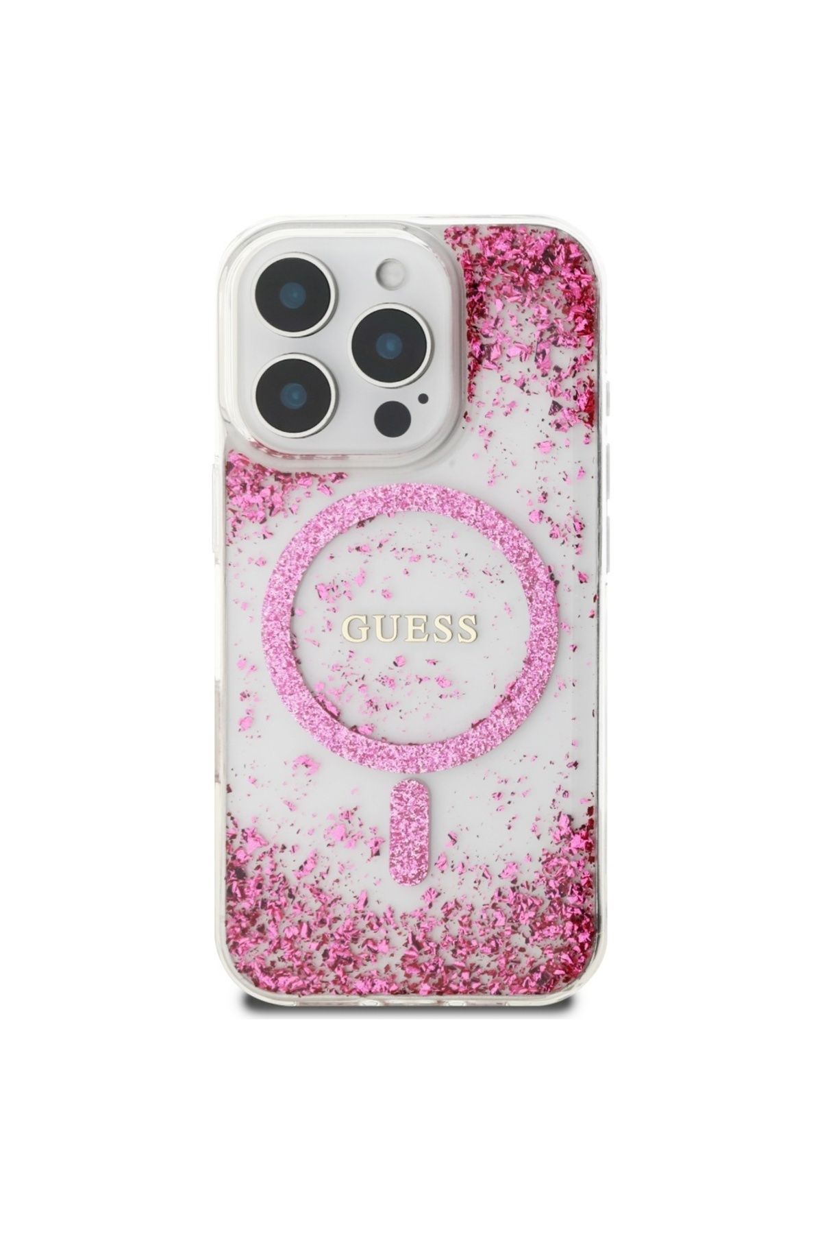 Guess-Case for iPhone 16 Pro - Guess Hardcase Resin Bottom Glitter MagSafe (GUHMP16LRGRGEP) - Pink 6