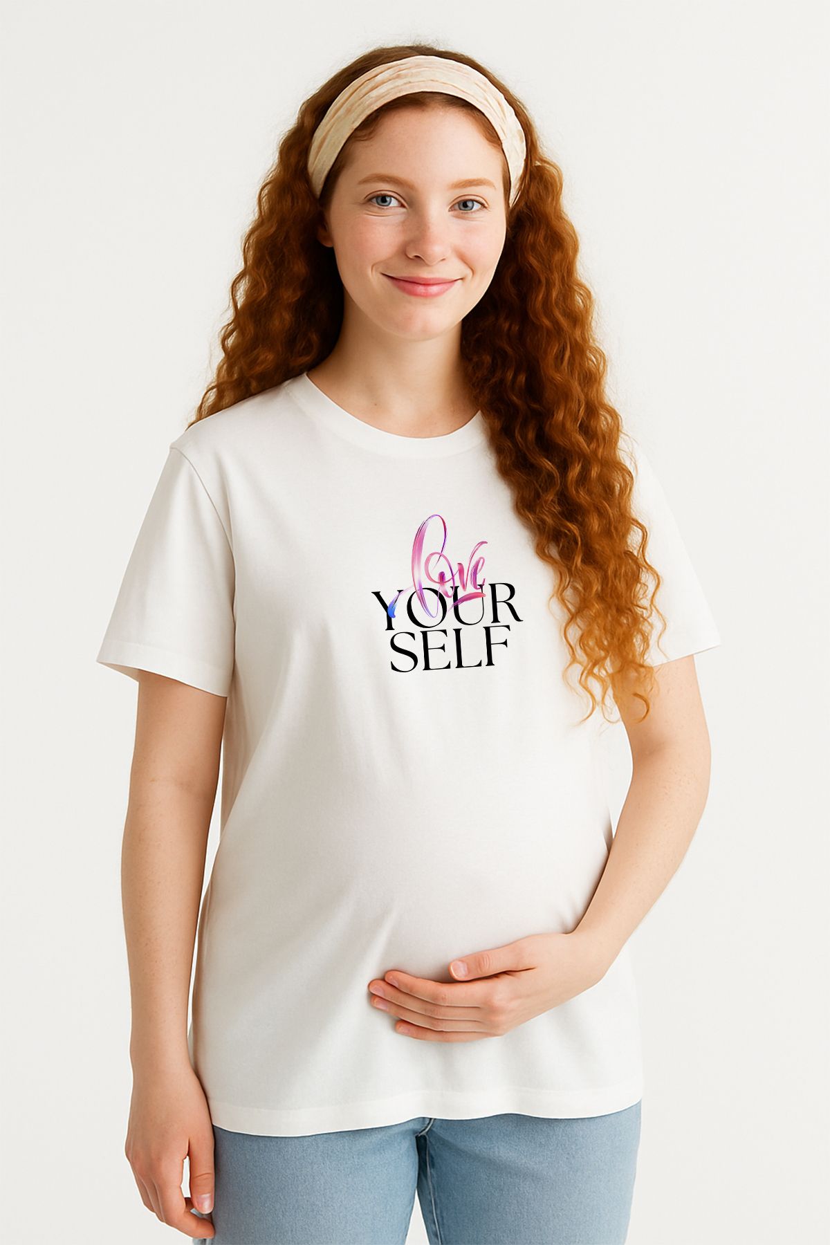 TARZ STİL Premium Yumuşak Penye Kumaşlı Love Yourself baskılı Hamile Tişörtü 22708