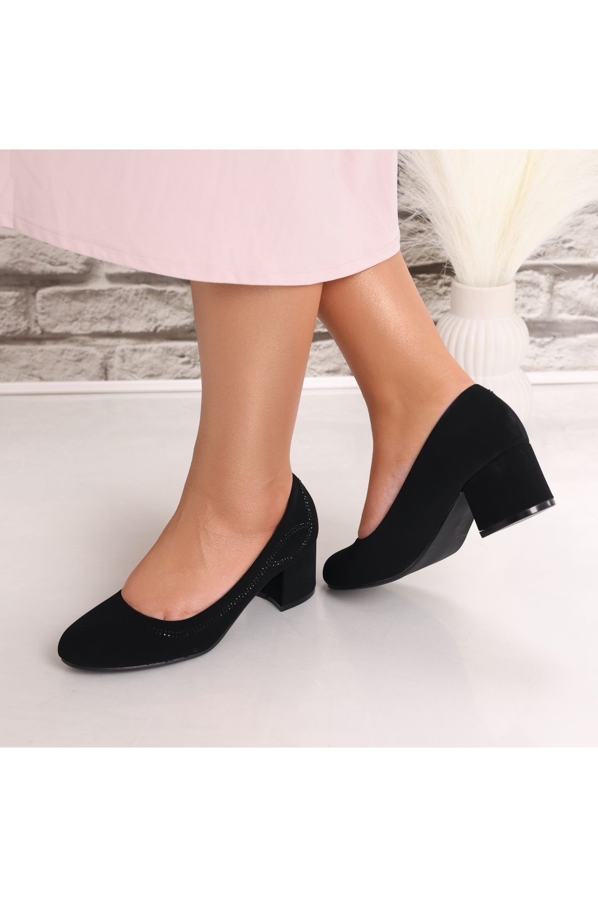 MODA STİL-Women's Black Heeled Shoes Made of Rawana Eco-Suede Leather, 38 5