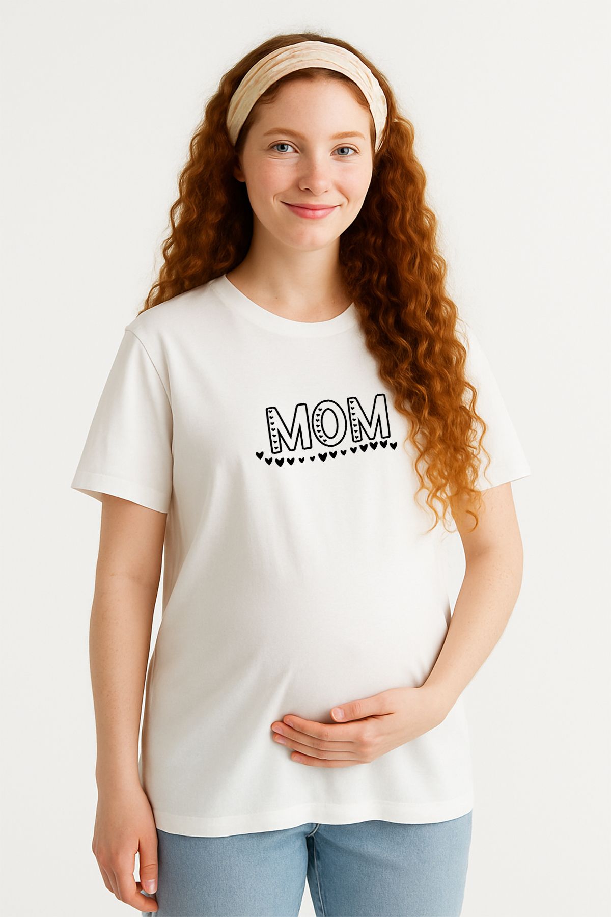 TARZ STİL Premium Yumuşak Penye Mom Minik Kalpler Hamile Tişörtü 24063