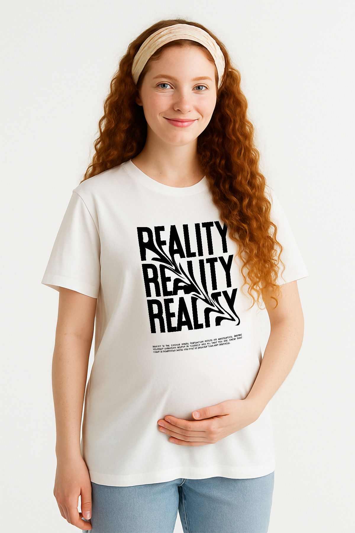 TARZ STİL Premium Yumuşak Penye Kumaşlı Reality baskılı Hamile Tişörtü 22662